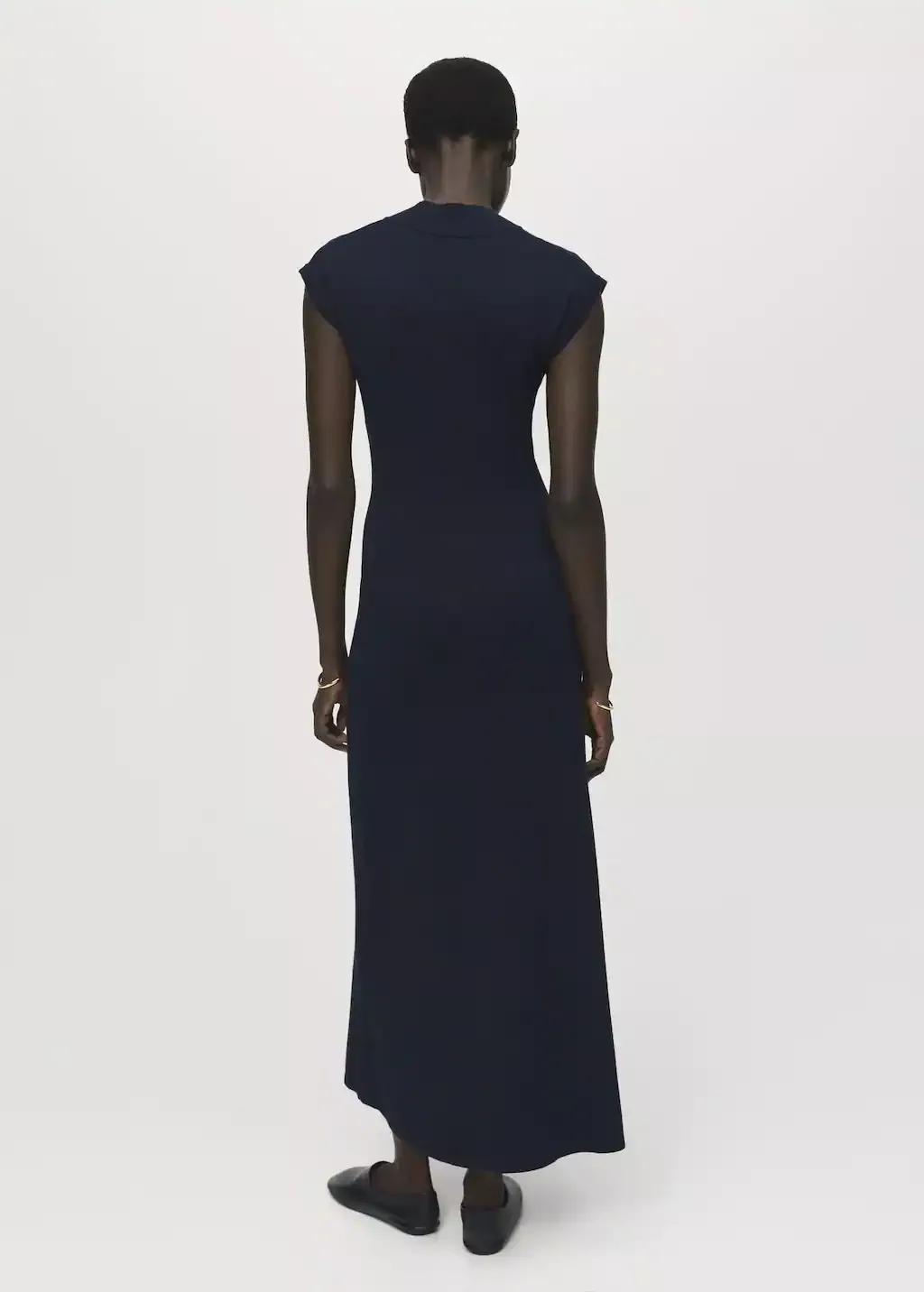 Navy Perkins-Neck Knitted Dress, , large image number 5