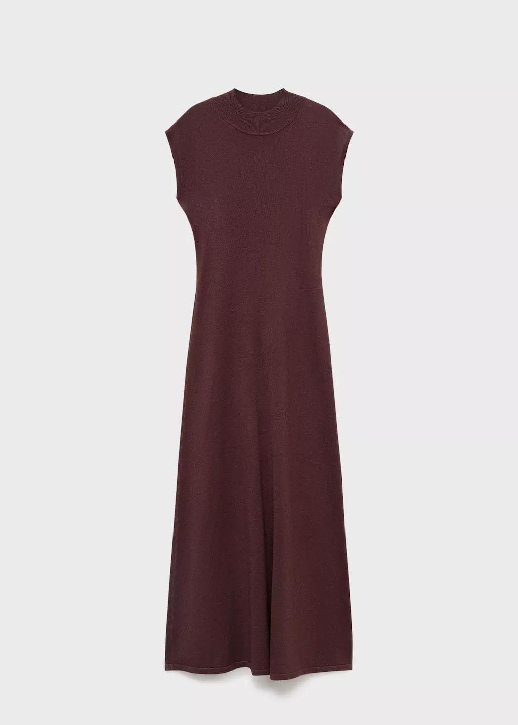 Red Perkins-Neck Knitted Dress, , large image number 0