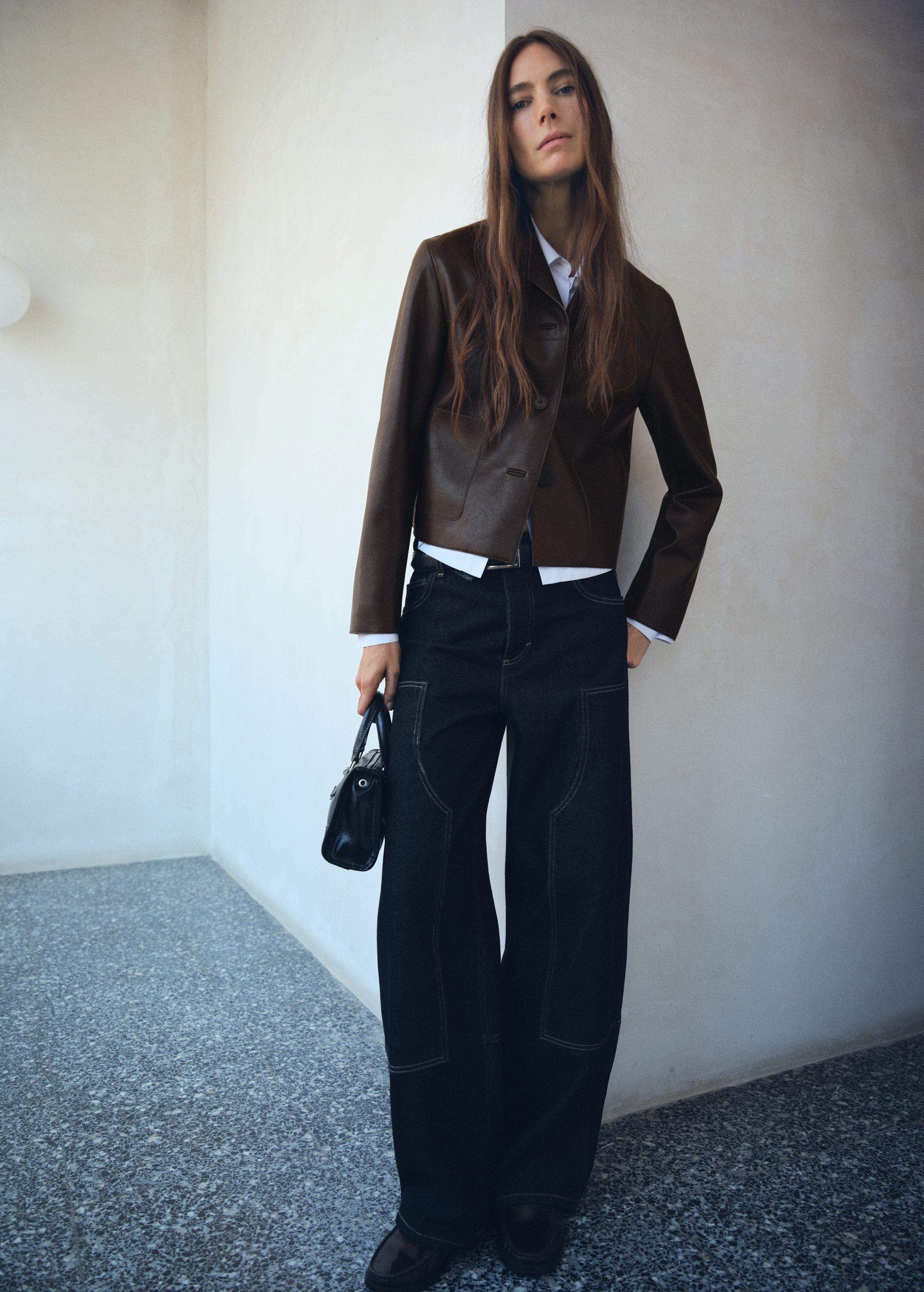 Brown Leather-Effect Jacket With Pockets, Dark Brown, large image number 0