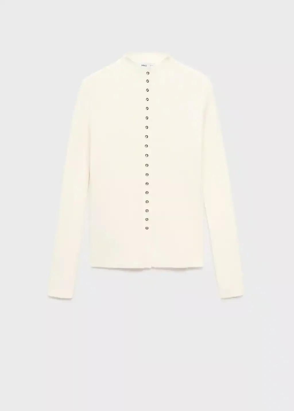 Beige Fine Rib Knit Cardigan, Light Beige, large image number 3