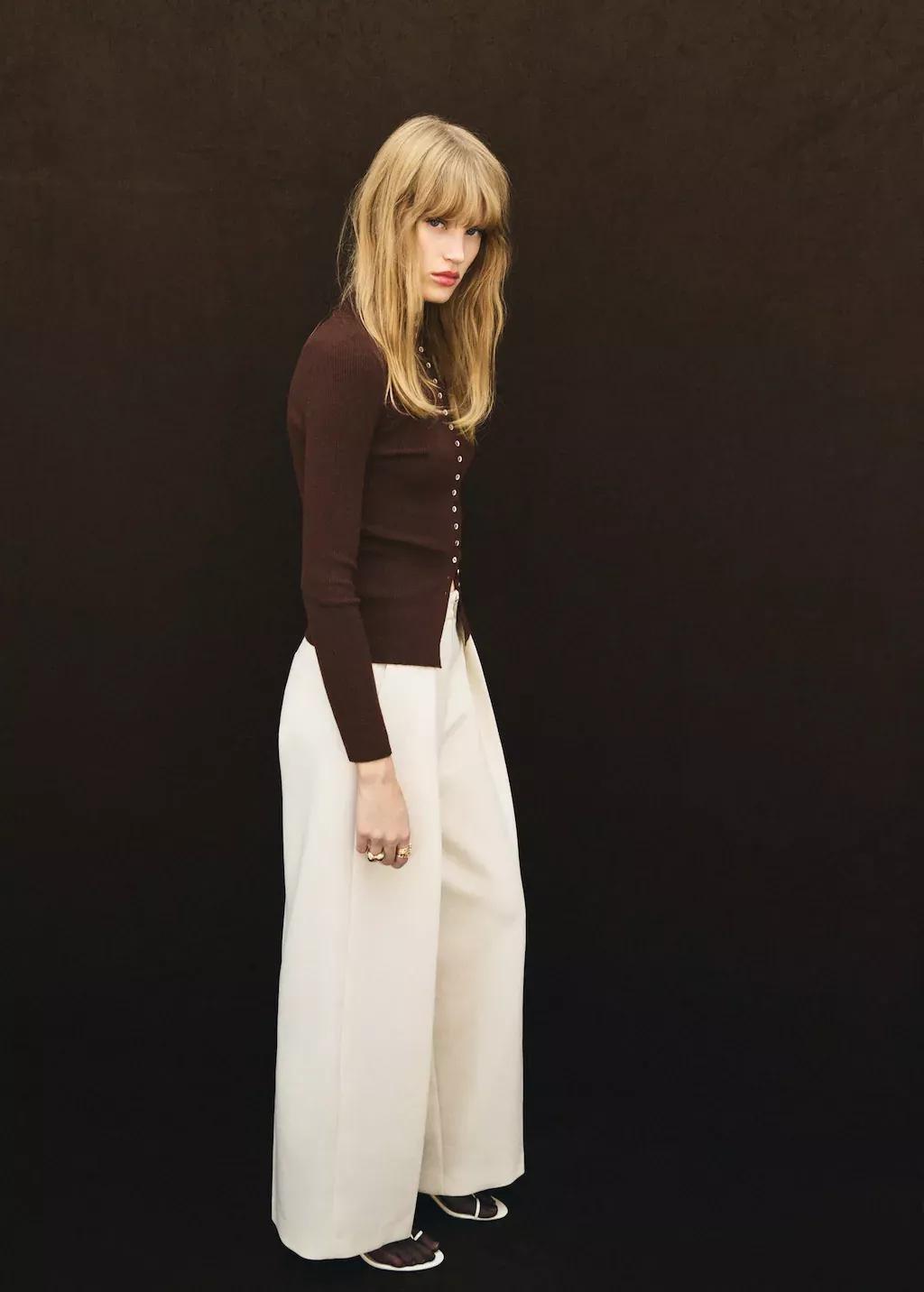 Brown Fine Rib Knit Cardigan, Dark Brown, large image number 1