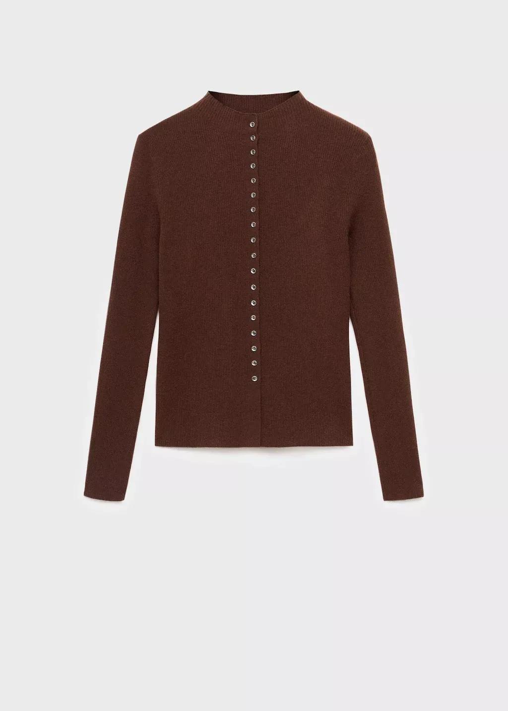 Brown Fine Rib Knit Cardigan, Dark Brown, large image number 3