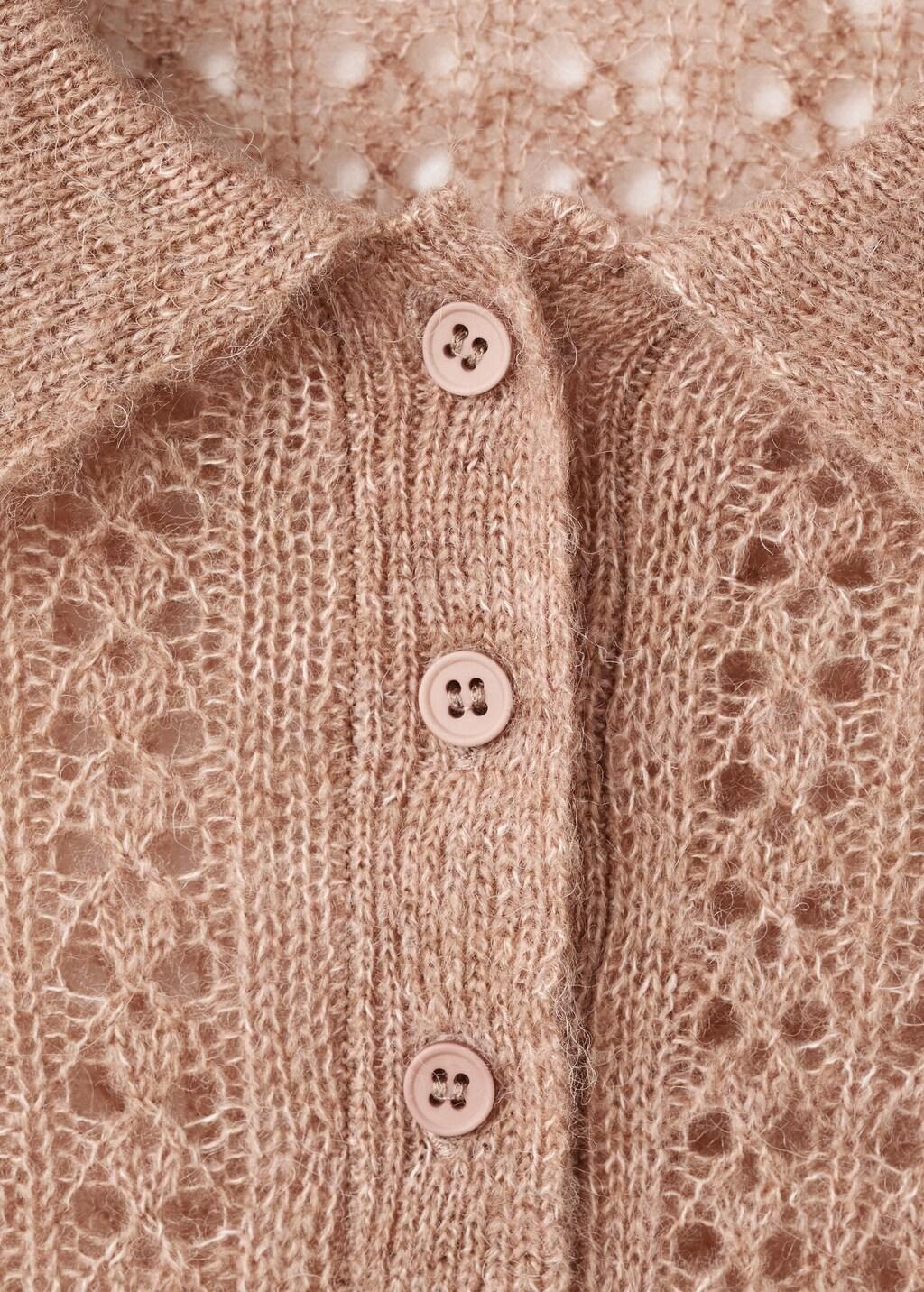 Brown Openwork Knitted Polo-Neck Sweater, 0201_09, large image number 1