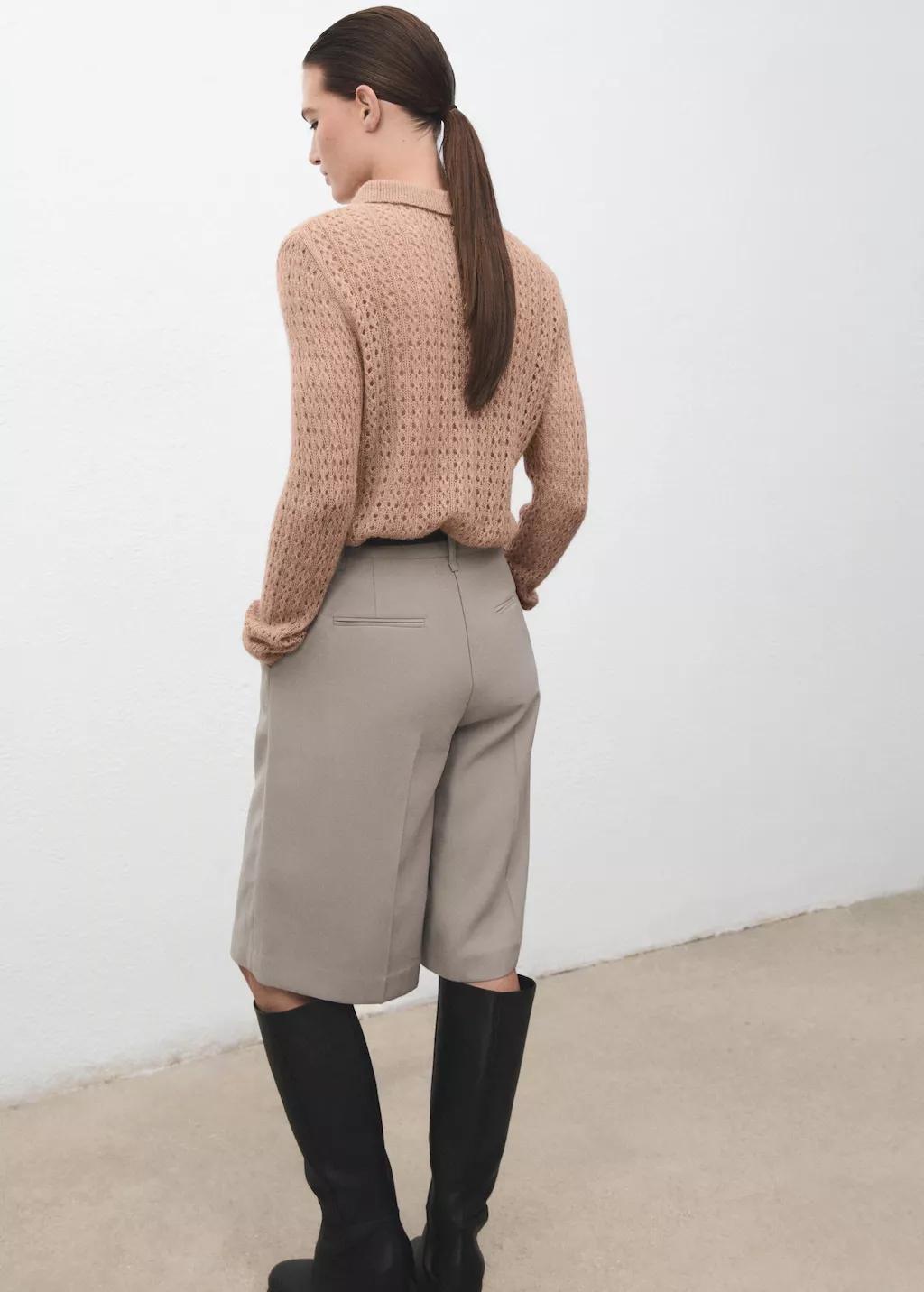 Brown Openwork Knitted Polo-Neck Sweater, 0201_09, large image number 2