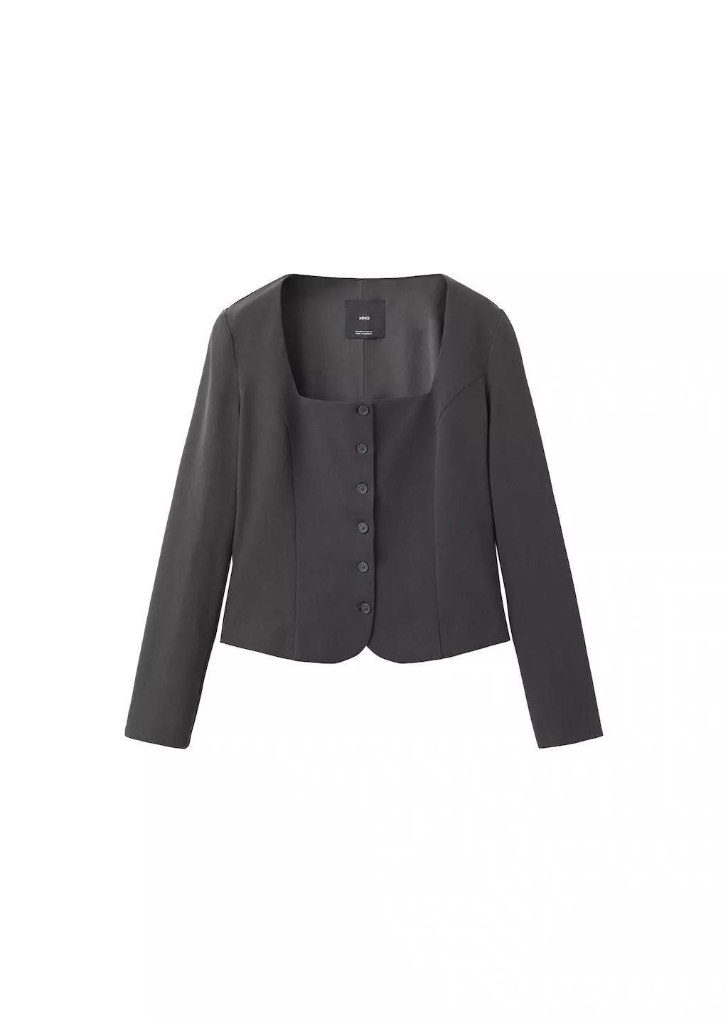 Grey Tailored Cropped Suit Jacket, Grey, large image number 6