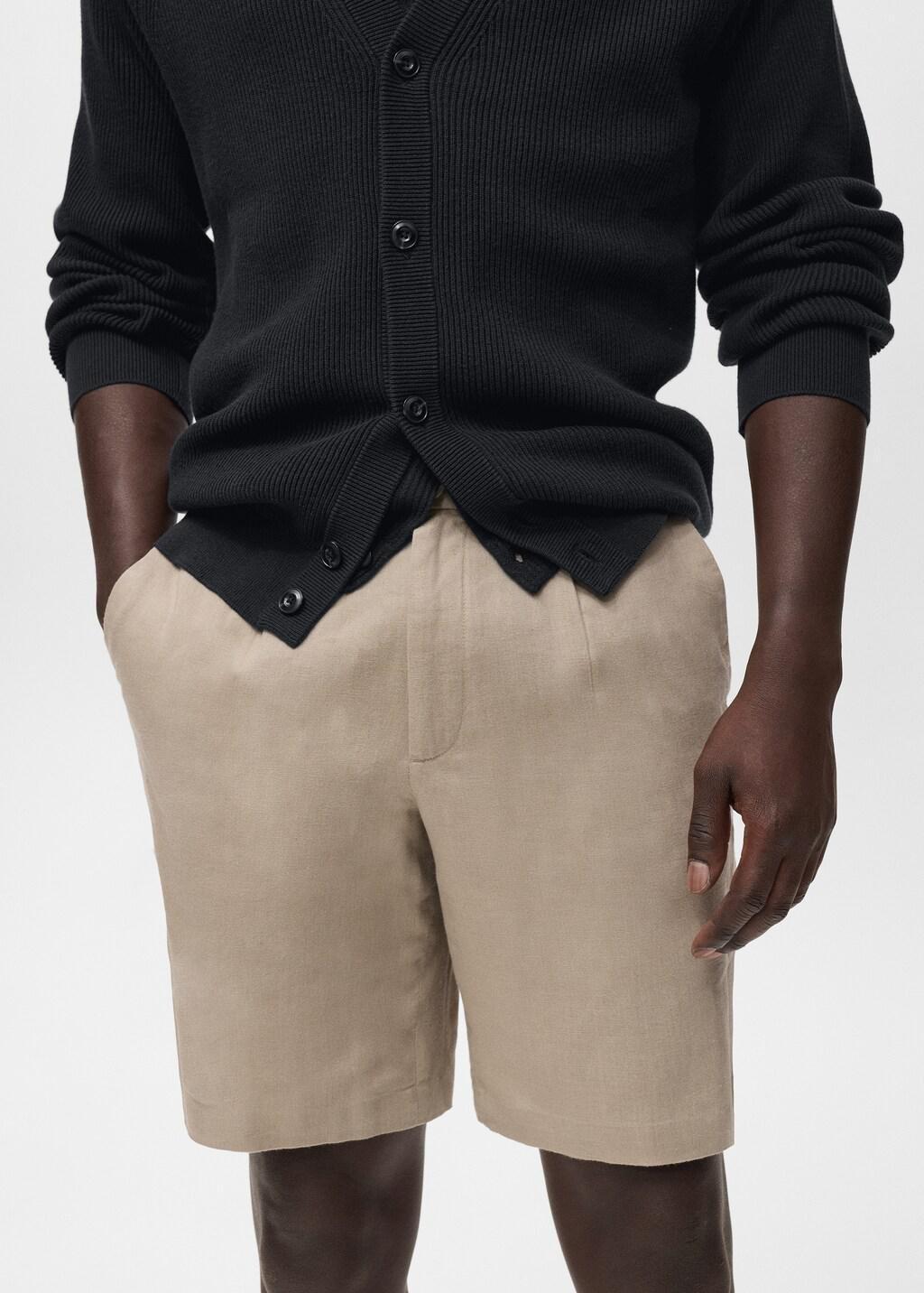 Beige Linen-Cotton Blend Bermuda Short, Light Beige, large image number 4