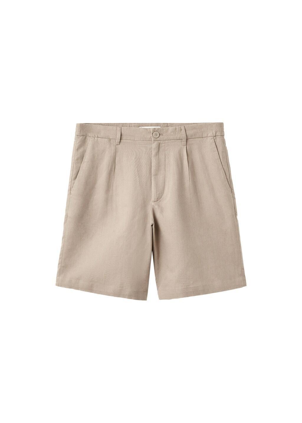 Beige Linen-Cotton Blend Bermuda Short, Light Beige, large image number 7