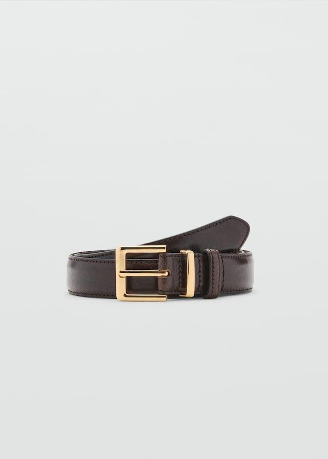 Brown Square Buckle Belt, Dark Brown, medium