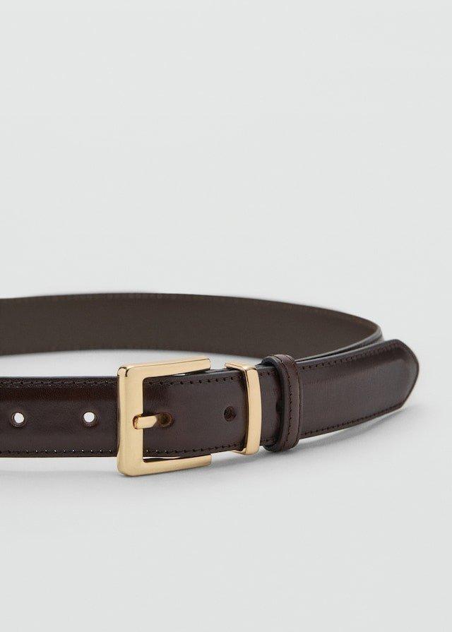 Brown Square Buckle Belt, Dark Brown, medium