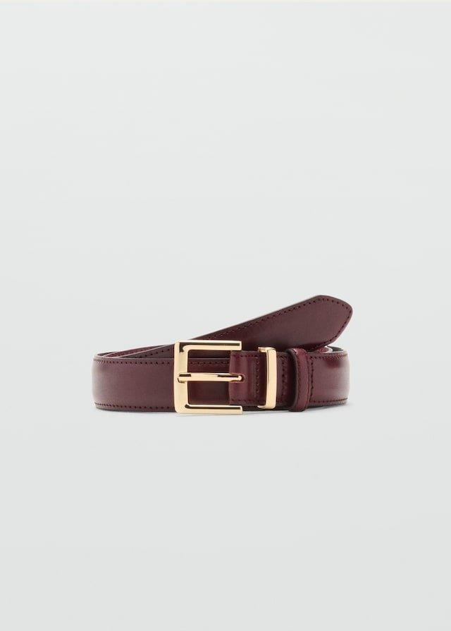 Burgundy Square Buckle Belt, , medium