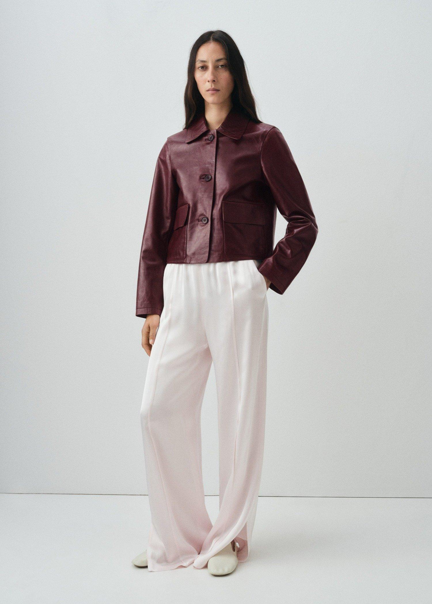 Burgundy Leather Jacket With Buttons, , large image number 0