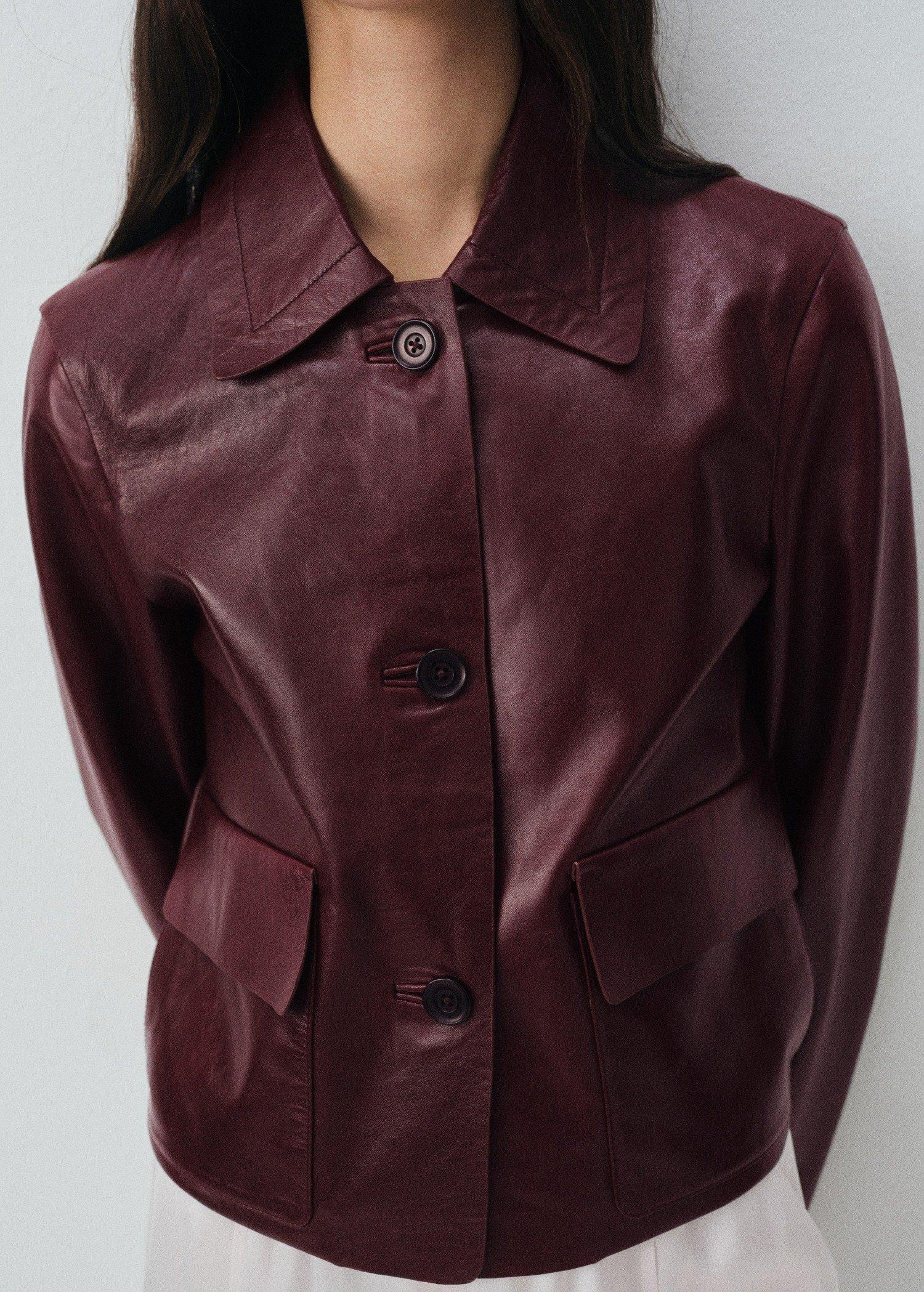 Burgundy Leather Jacket With Buttons, , large image number 4