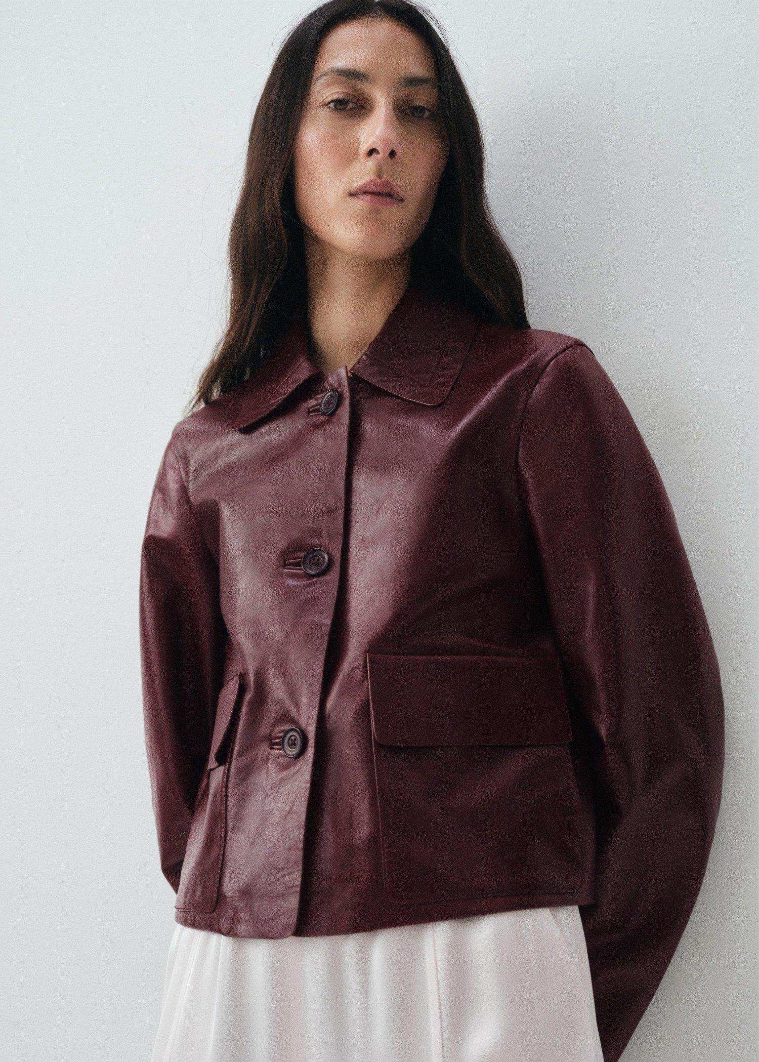 Burgundy Leather Jacket With Buttons, , large image number 5