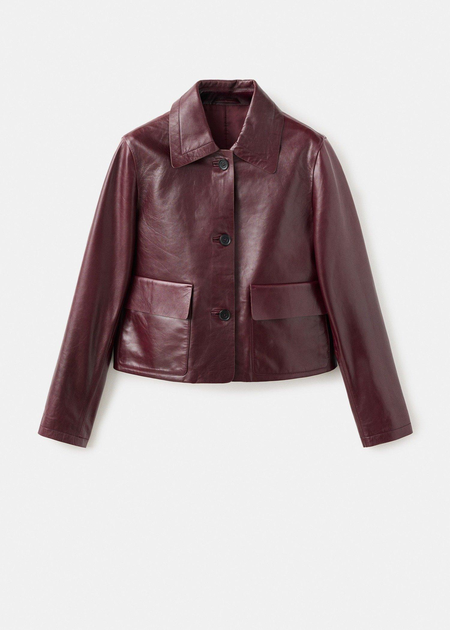 Burgundy Leather Jacket With Buttons, , large image number 6