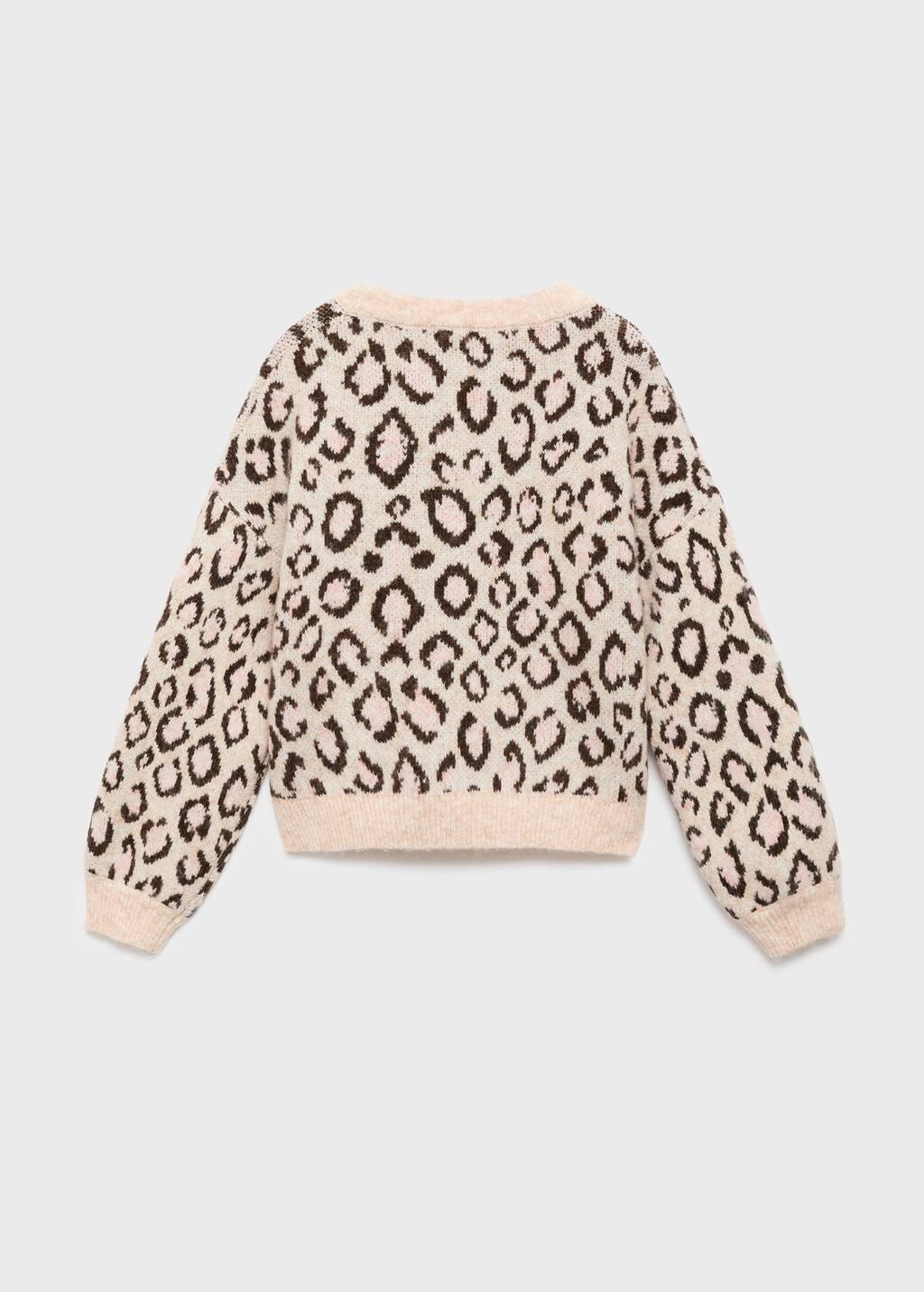 Brown Leopard-Print Knitted Sweater, Kids Girls, Light Pastel Brown, large image number 1