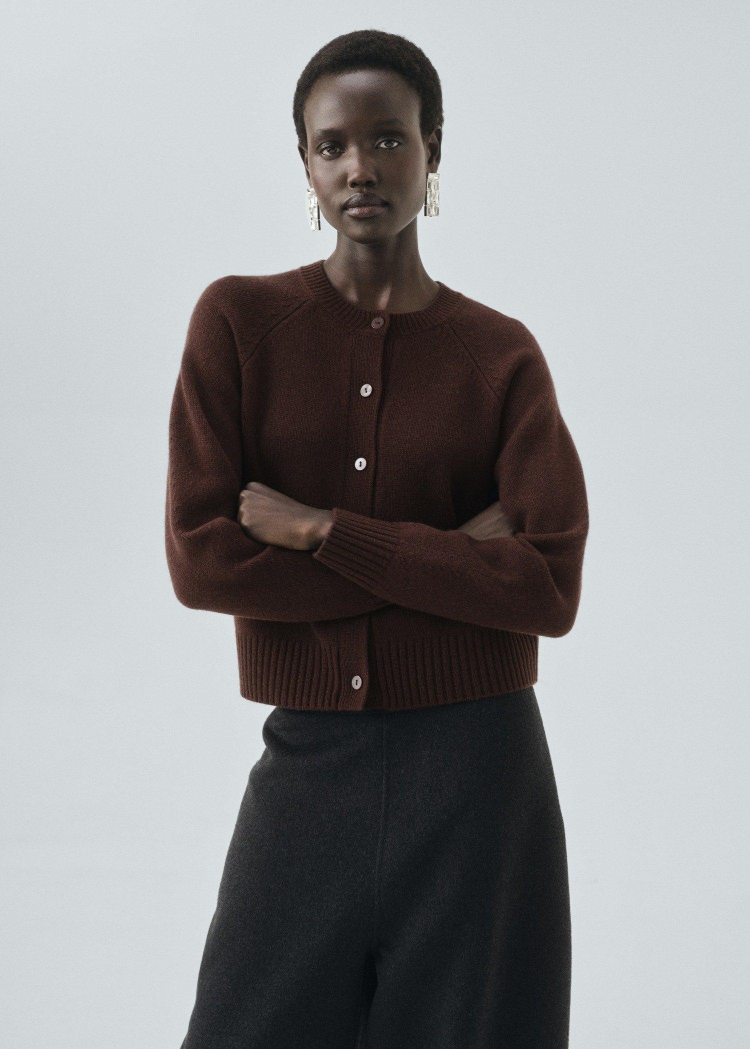 Brown Chunky Knit Wool Cardigan, Dark Brown, medium