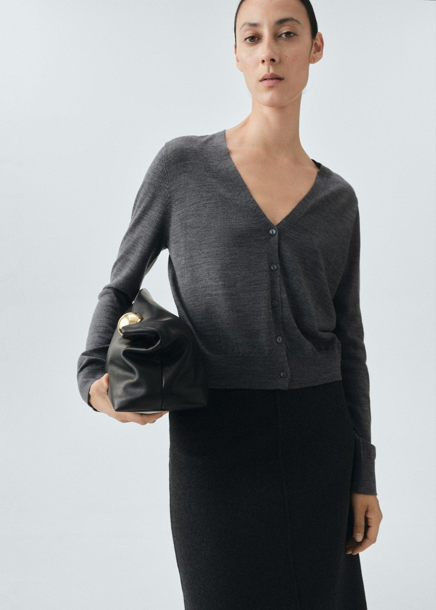 Grey V-Neck Cardigan, Medium Grey, medium