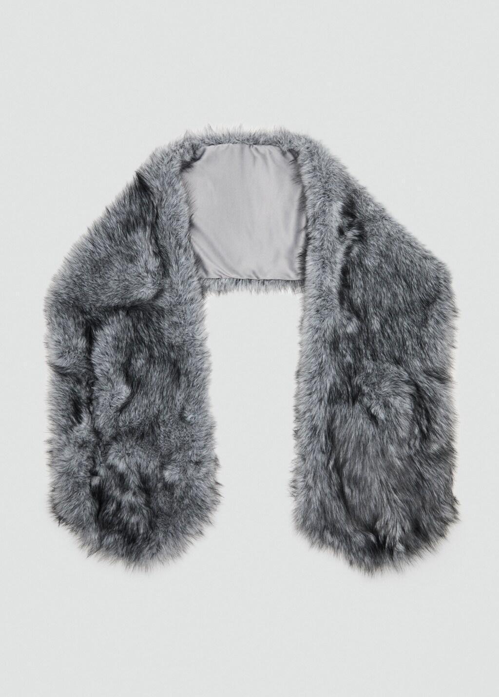 Grey Fur-Effect Scarf, Grey, medium