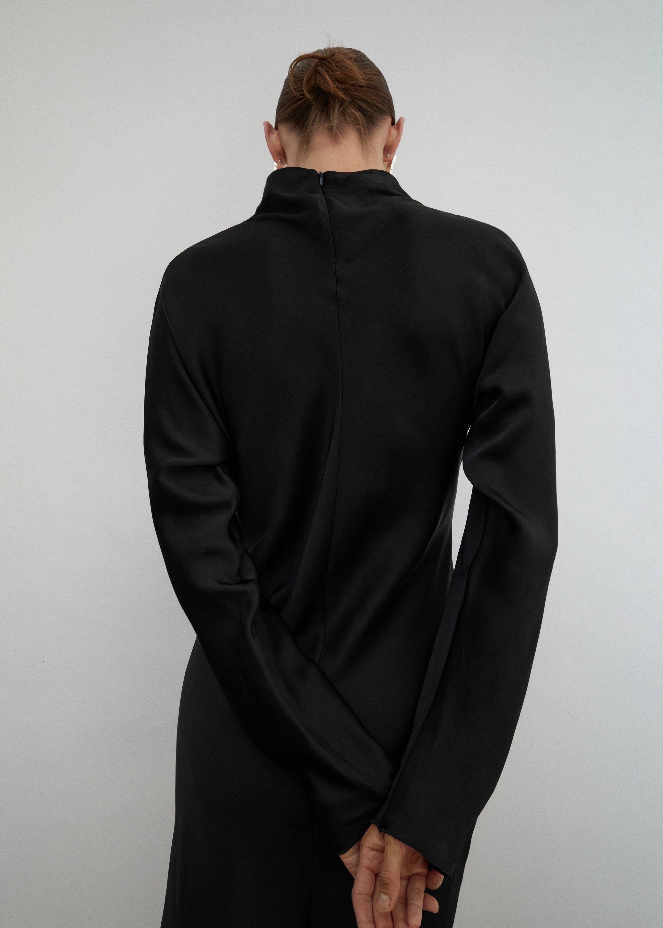 Black Satin Dress With Asymmetrical Dress, , large image number 1