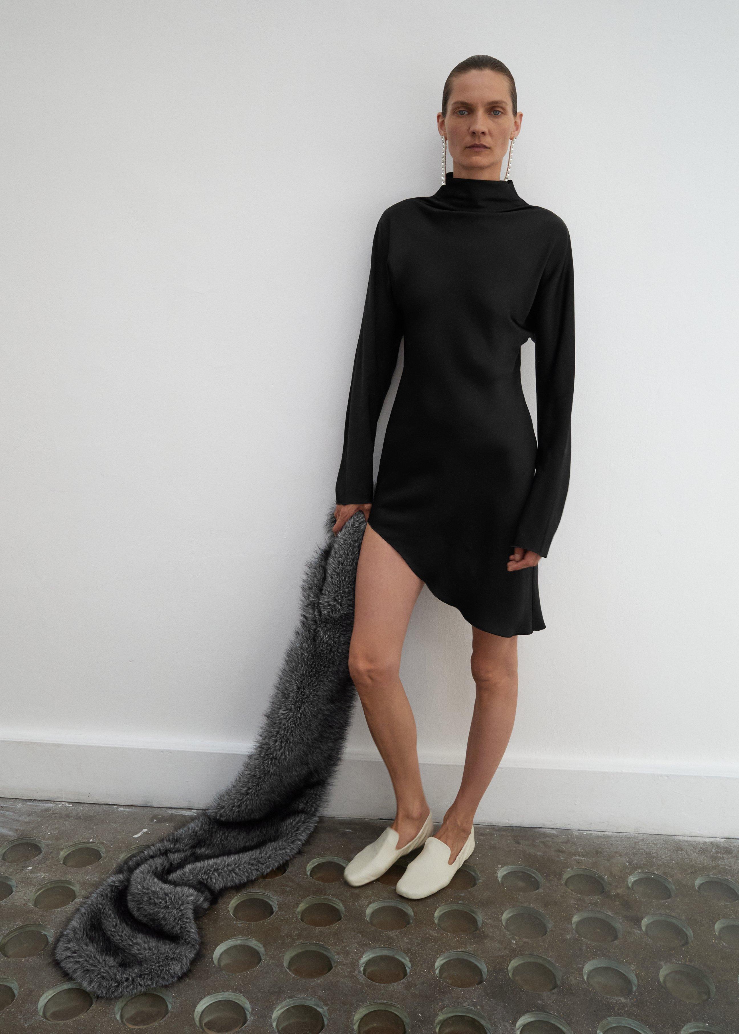 Black Satin Dress With Asymmetrical Dress, , large image number 2