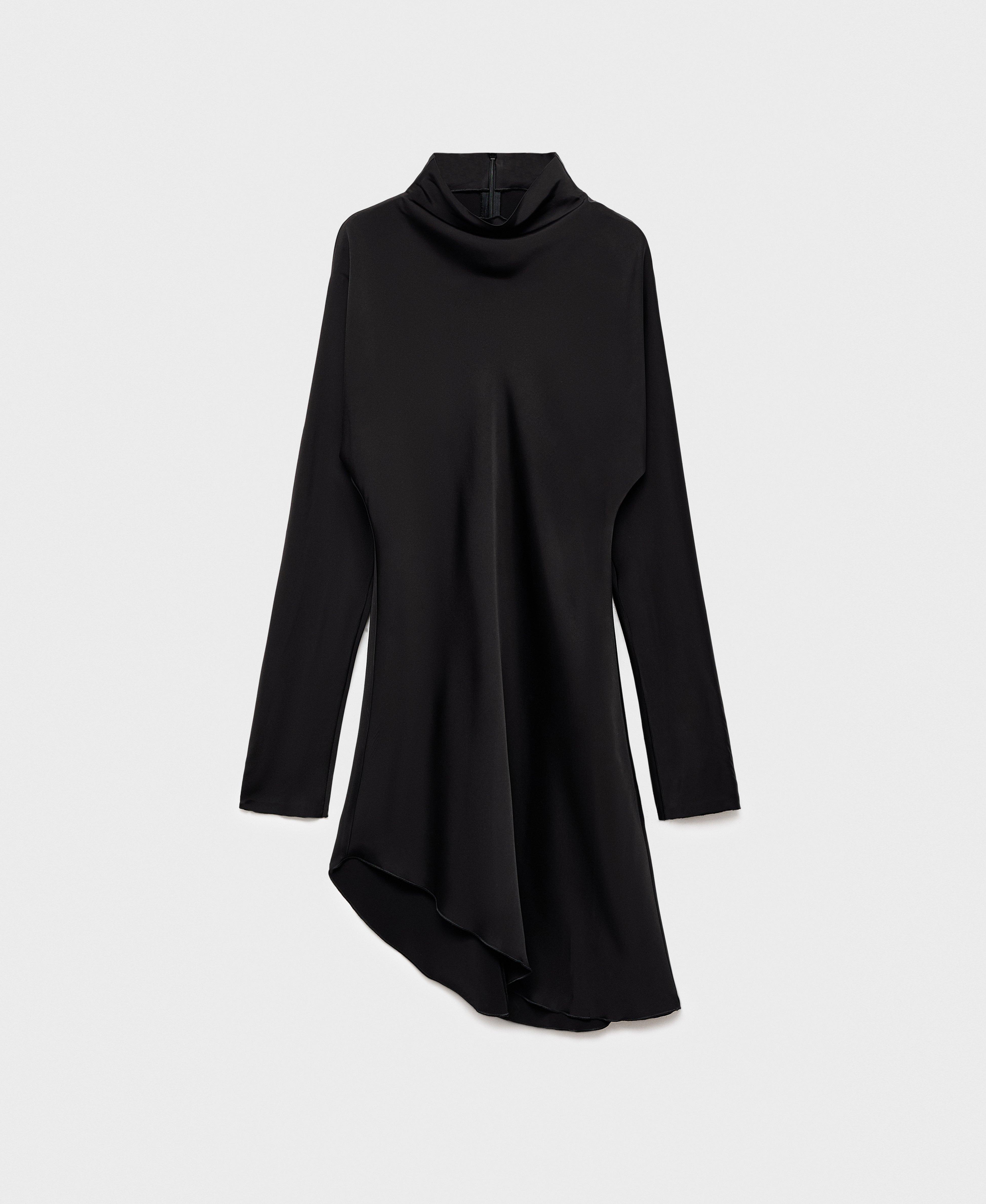 Black Satin Dress With Asymmetrical Dress, , large image number 6