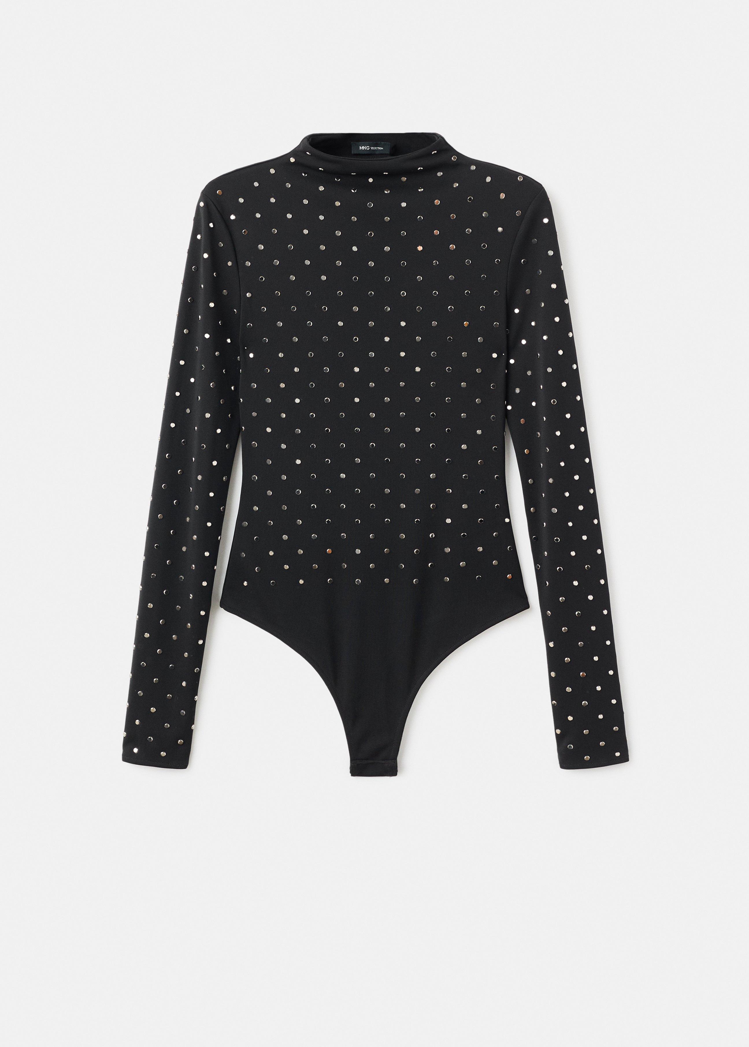 Black Long-Sleeved Bodysuit With Crystal Embellishments, , large image number 3