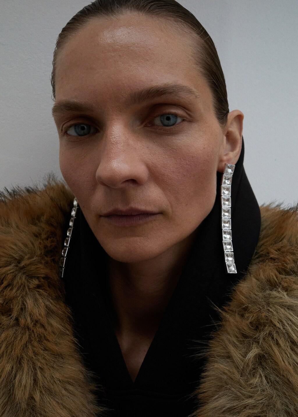 Silver Crystal Pendant Earrings, Silver, large image number 0