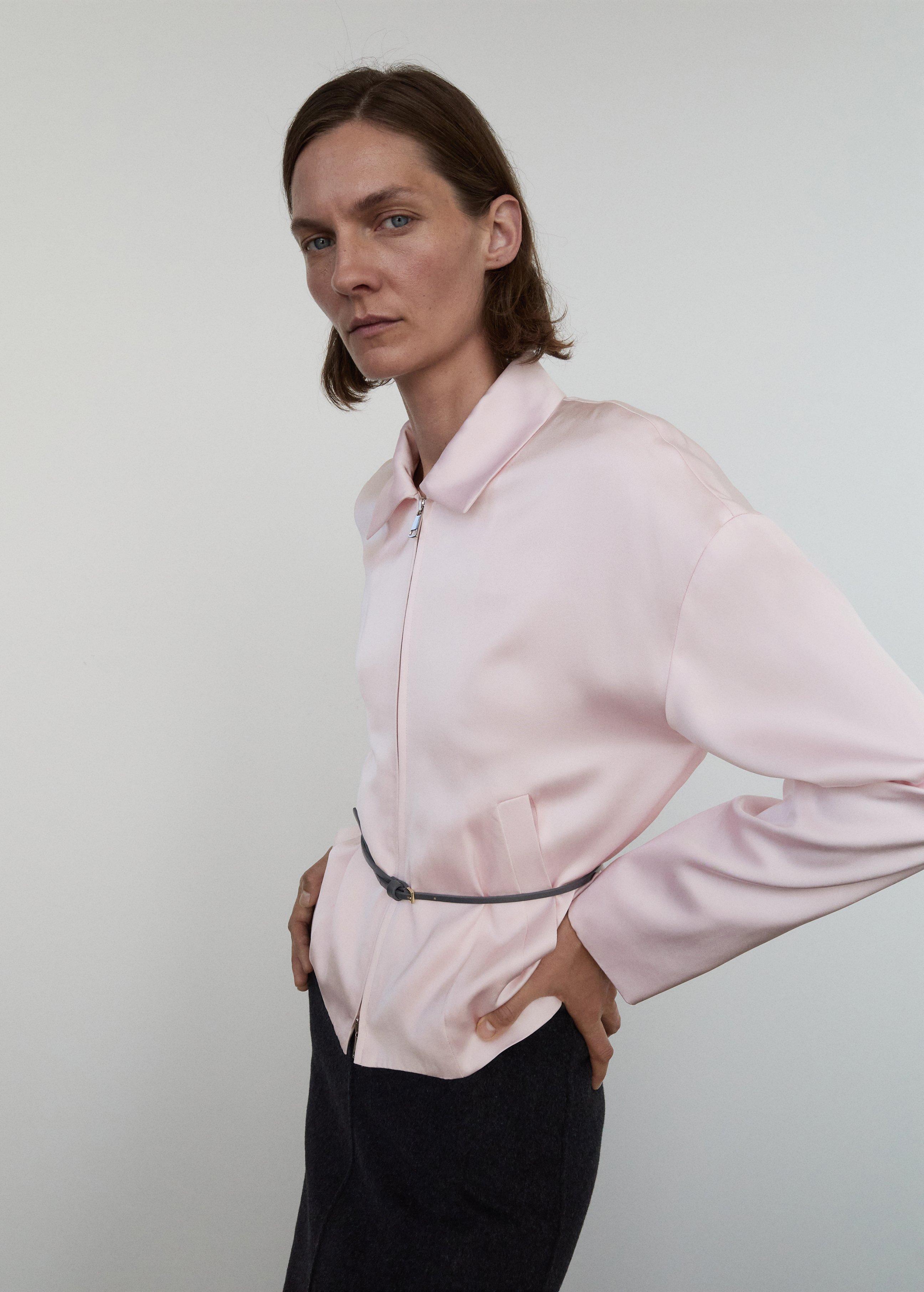 Pink Satin Jacket With Zip, , large image number 0
