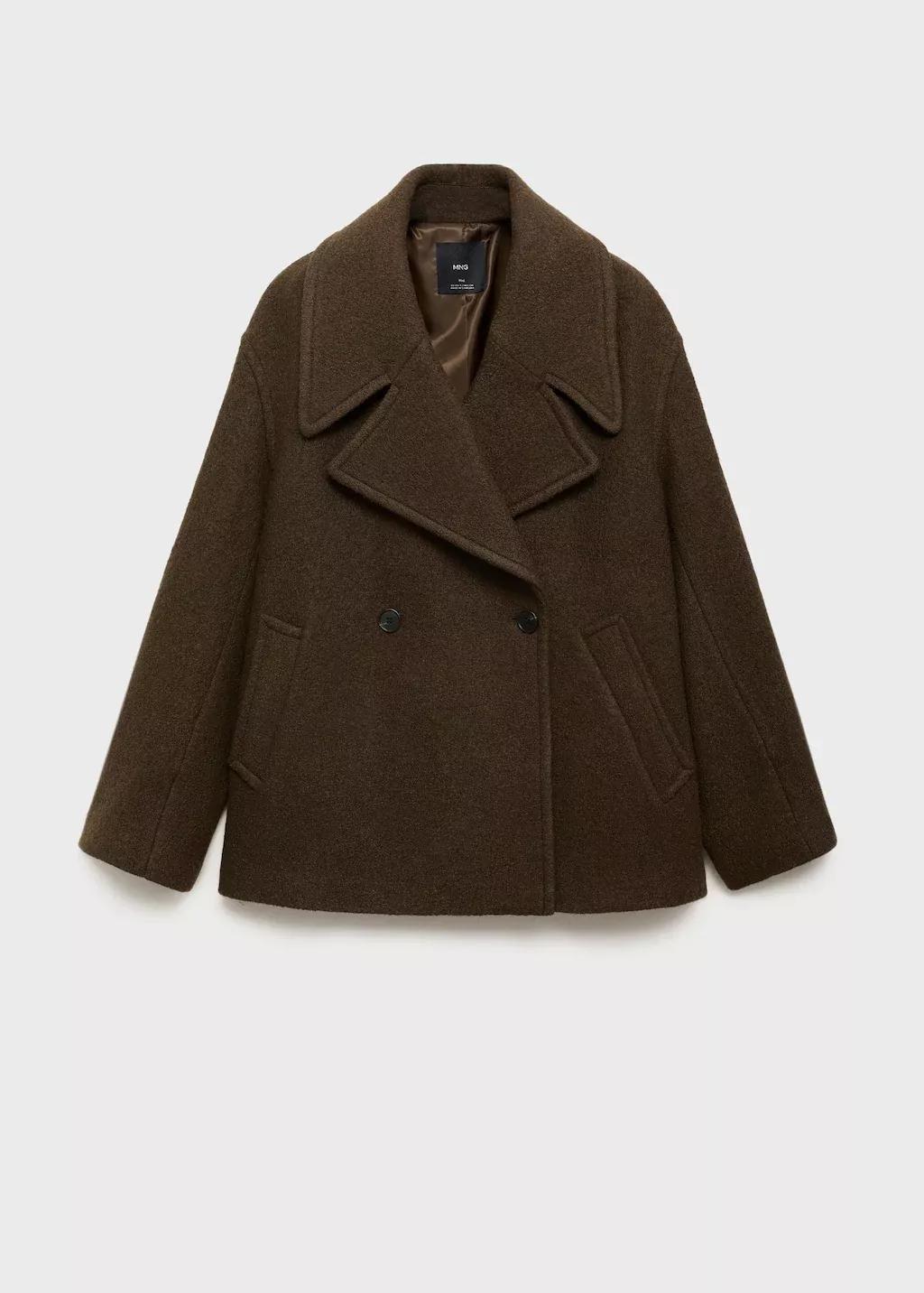 Khaki Oversized Wool Coat With Maxi Lapels, Beige - Khaki, medium