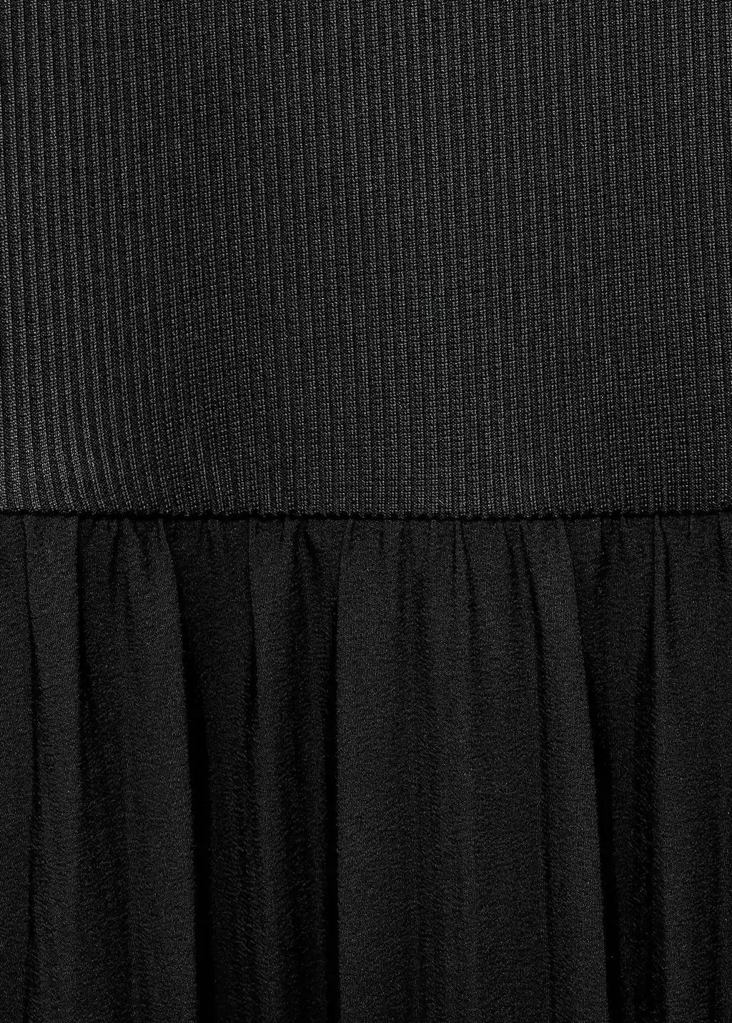 Black Pleated Dress With Belt, Black, large image number 1