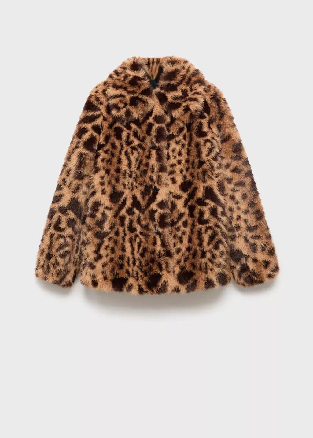 Brown Faux Fur Leopard-Print Coat, Medium Brown, medium