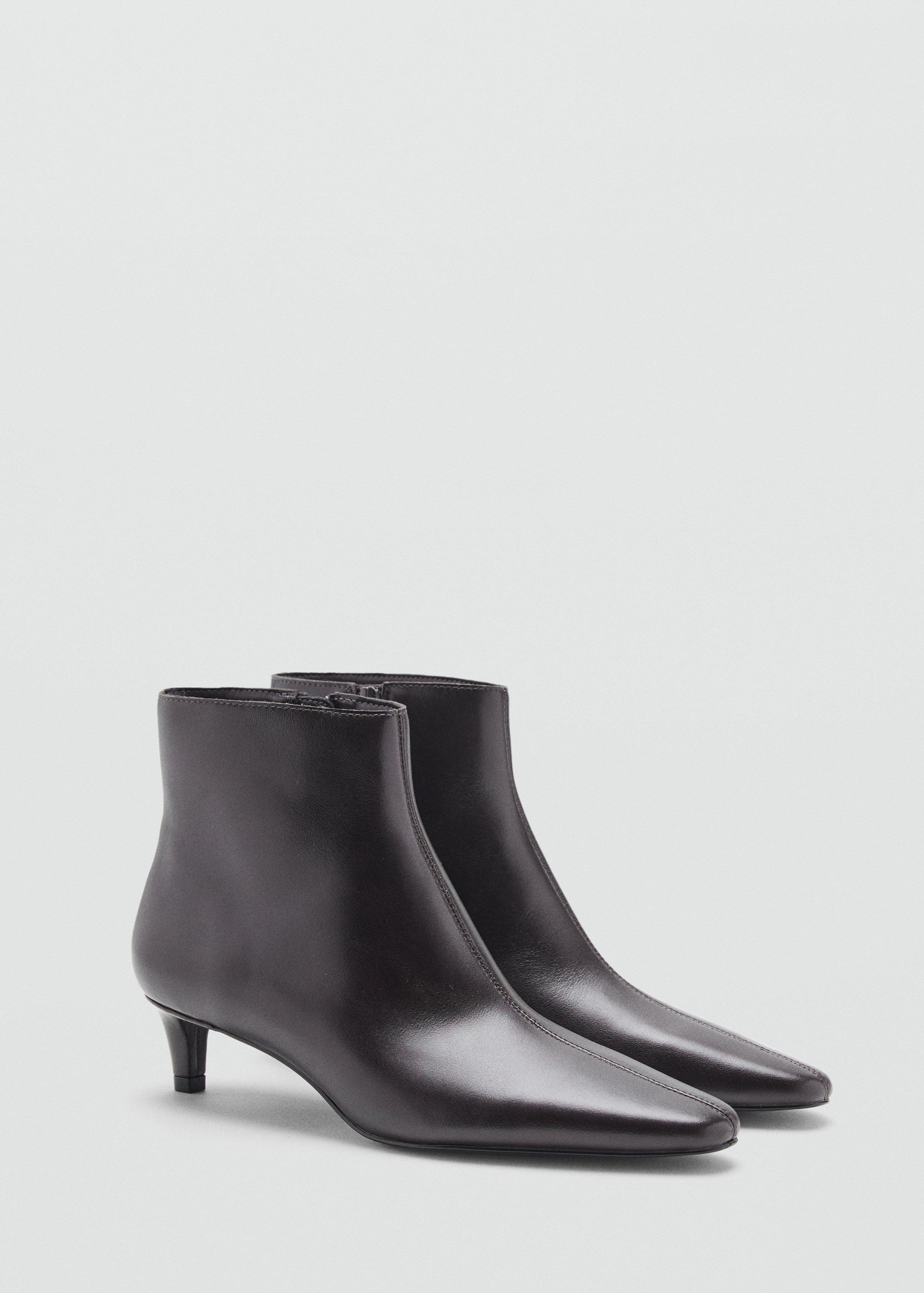 Brown Leather Boots With Kitten Heels, Dark Brown, medium