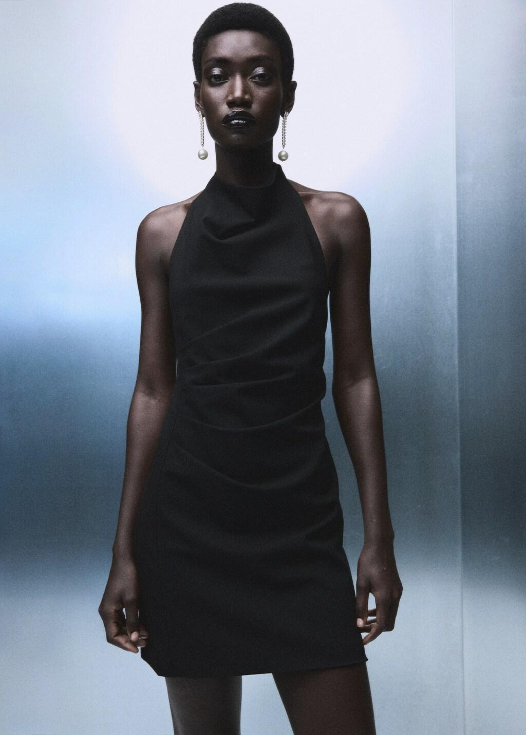 BLACK Halter neck ruched dress, Black, large image number 3