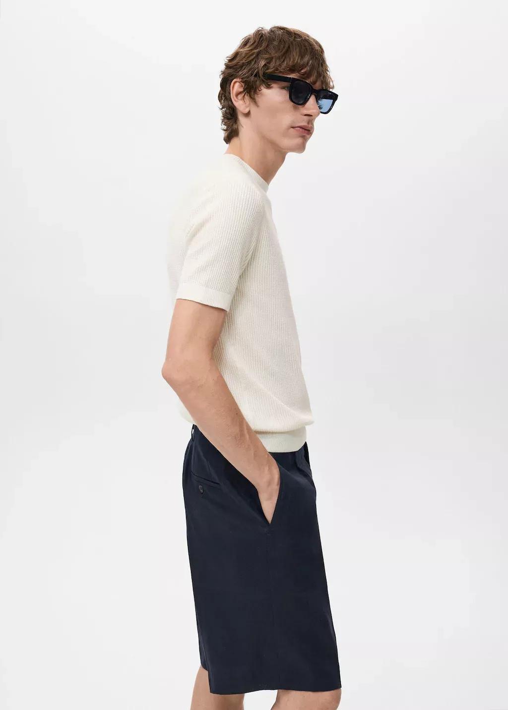 White Ribbed Knit T-Shirt, Natural White, medium