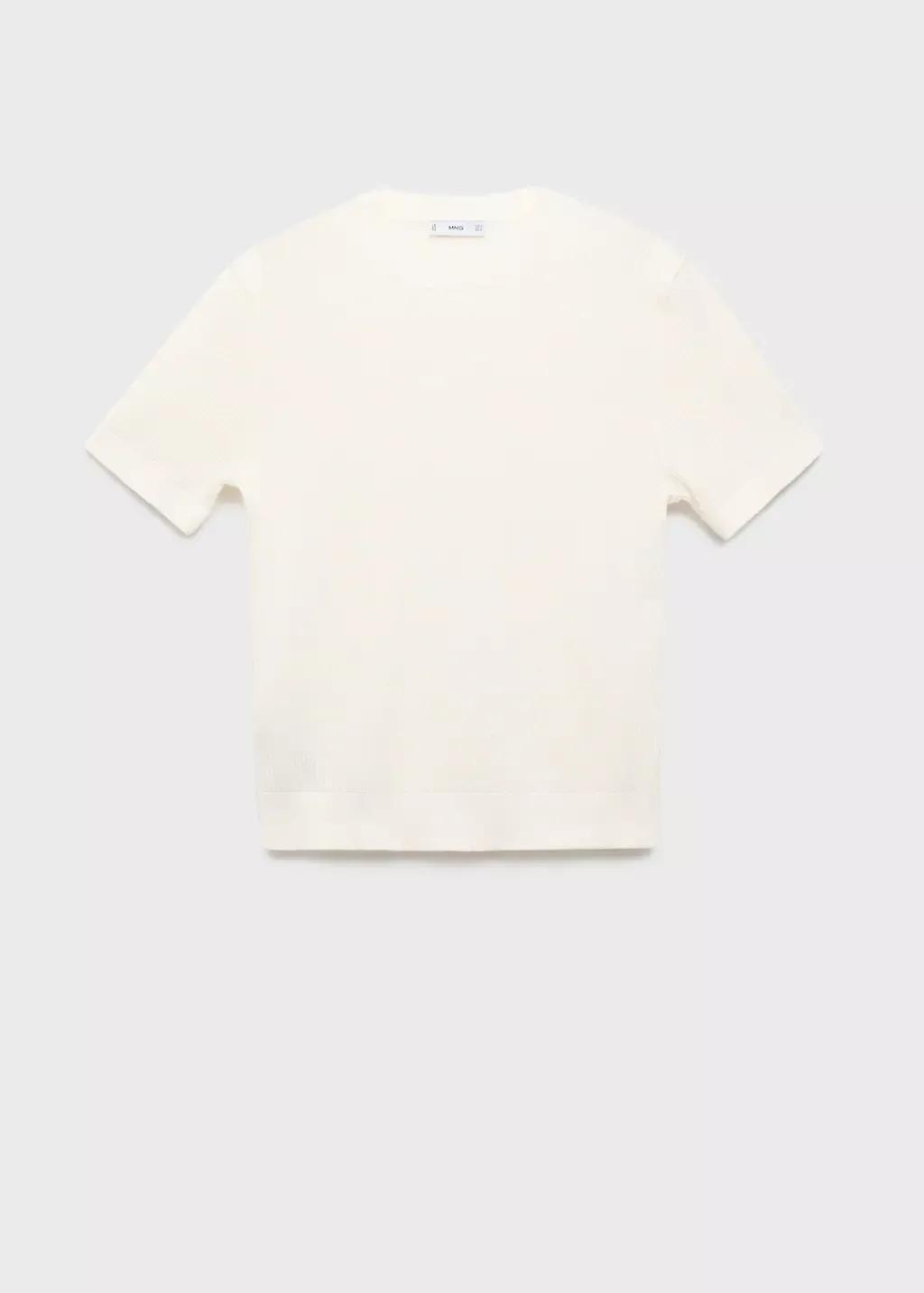 White Ribbed Knit T-Shirt, Natural White, large image number 3