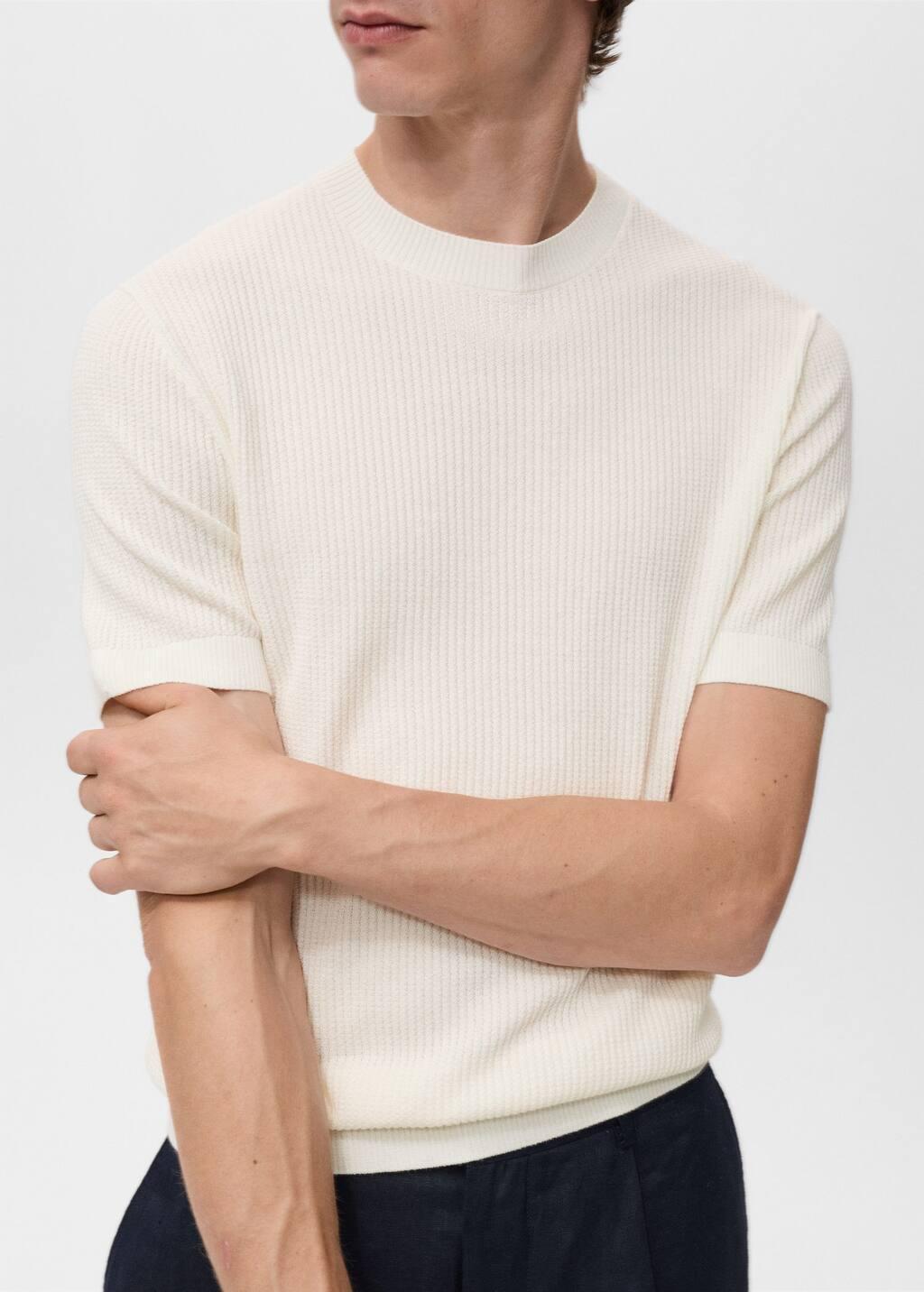 White Ribbed Knit T-Shirt, Natural White, large image number 4