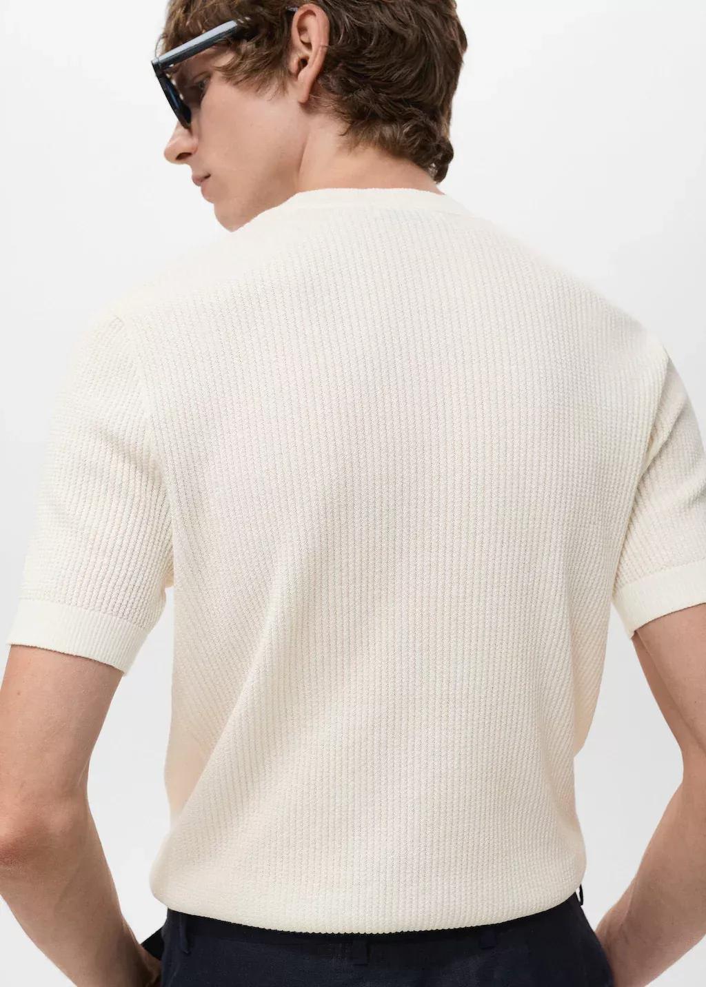 White Ribbed Knit T-Shirt, Natural White, large image number 6