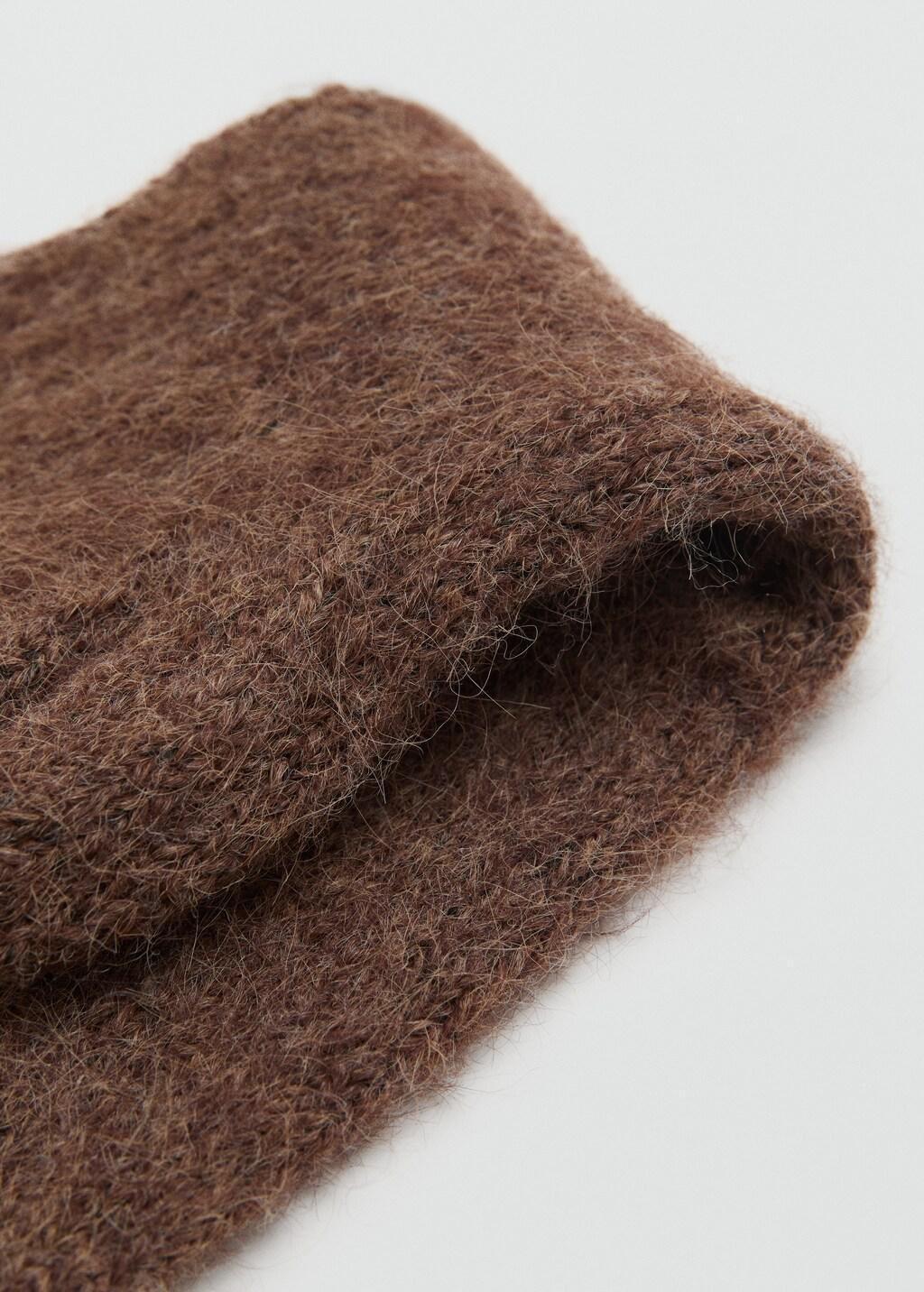 Brown Long Knitted Mittens, Brown, large image number 0