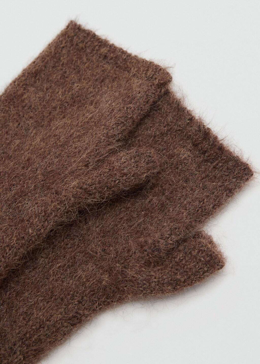Brown Long Knitted Mittens, Brown, large image number 1
