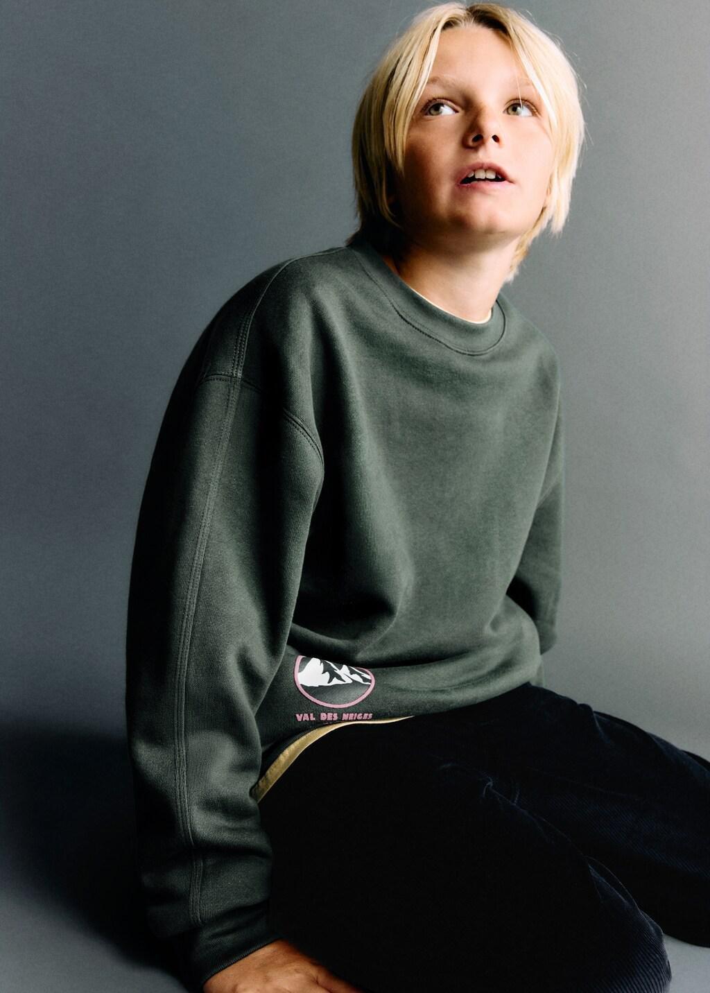 Green Printed Cotton Sweatshirt, Kids Boy, Medium Green, large image number 0