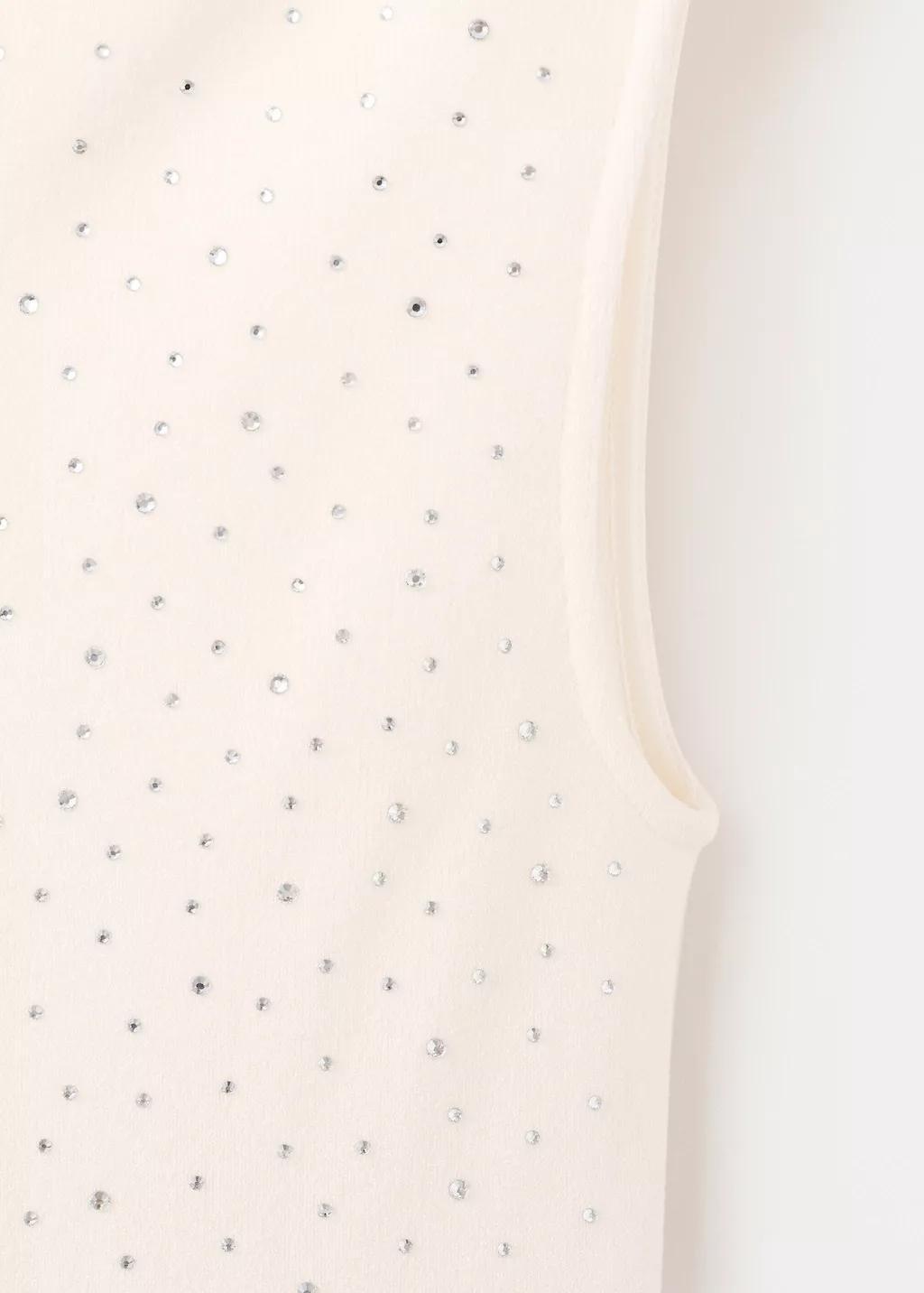 NATURAL WHITE Boat-neck top with rhinestones, 0201_02, large image number 1