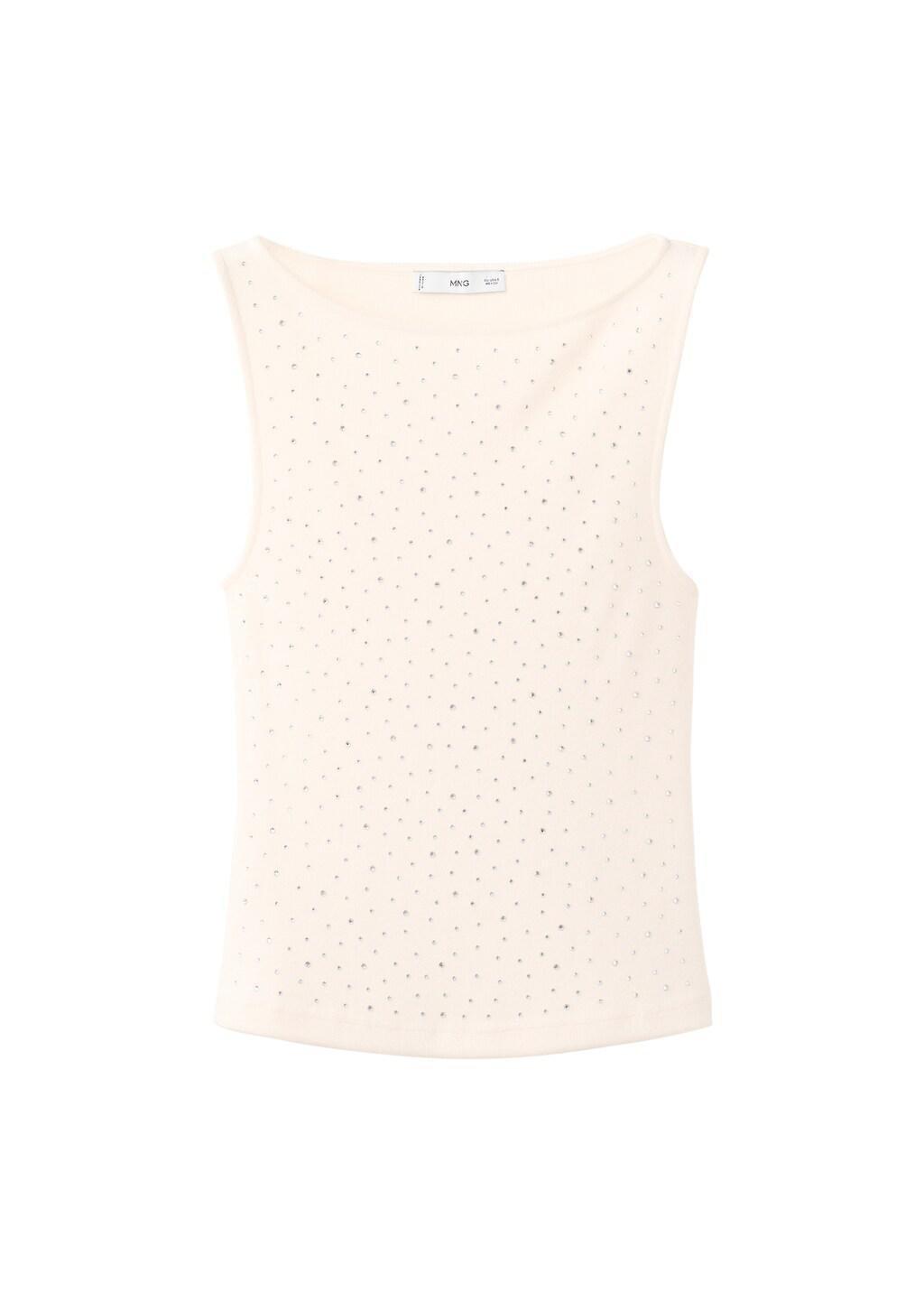 NATURAL WHITE Boat-neck top with rhinestones, 0201_02, large image number 6