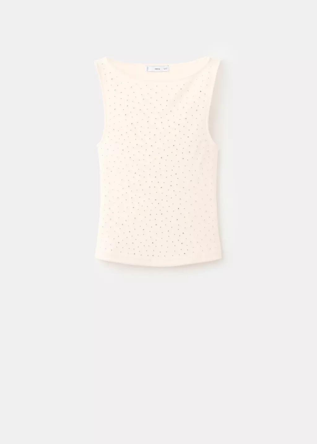 NATURAL WHITE Boat-neck top with rhinestones, 0201_02, large image number 7