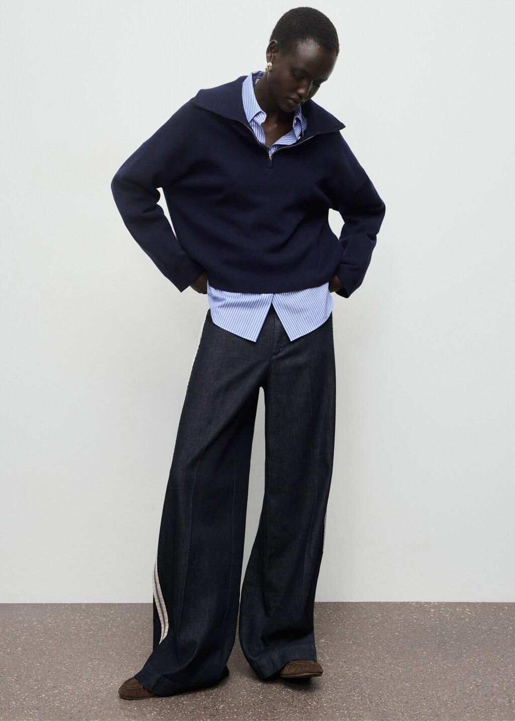 Blue Wide-Leg Striped Jeans, 0201_TS, large image number 0