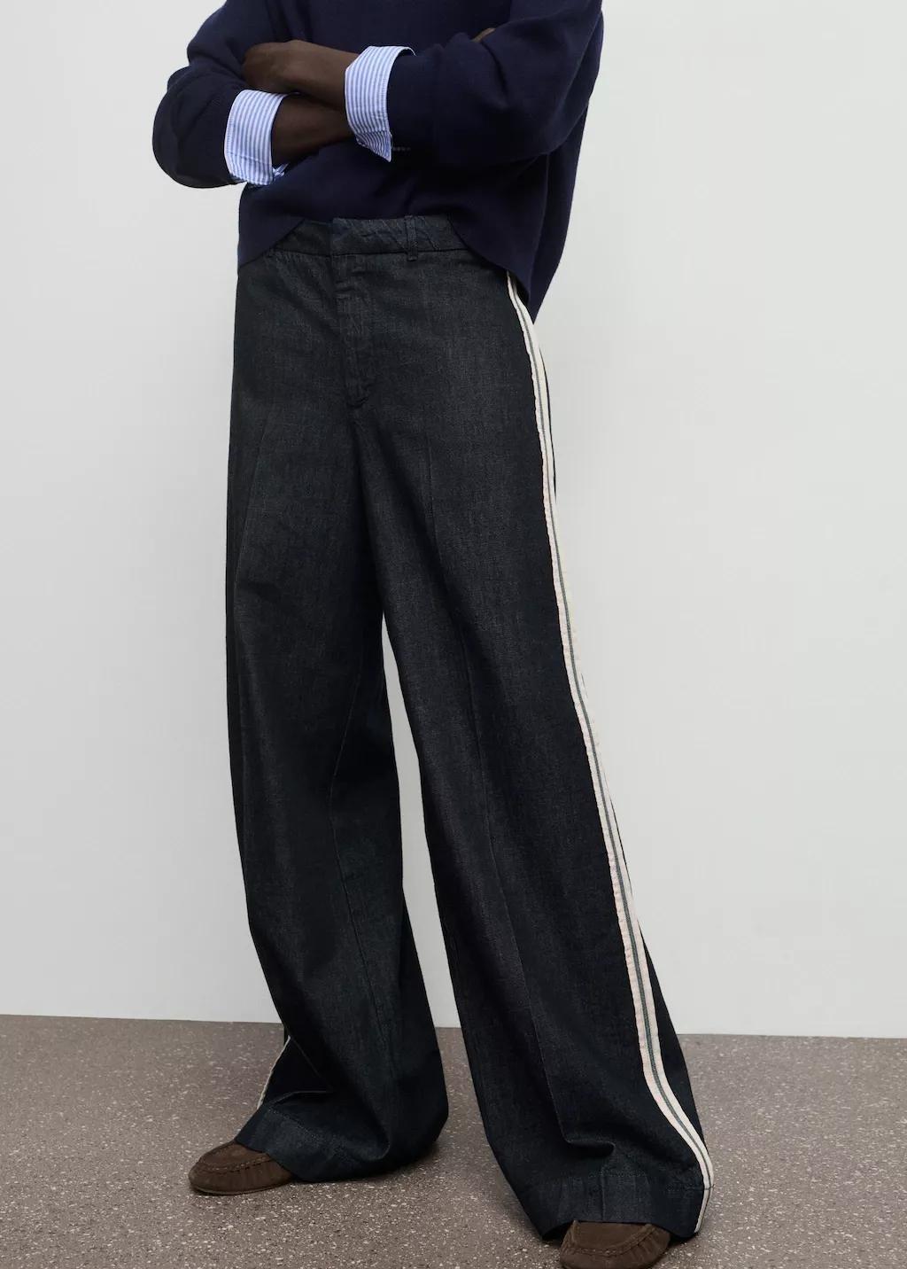 Blue Wide-Leg Striped Jeans, 0201_TS, large image number 3