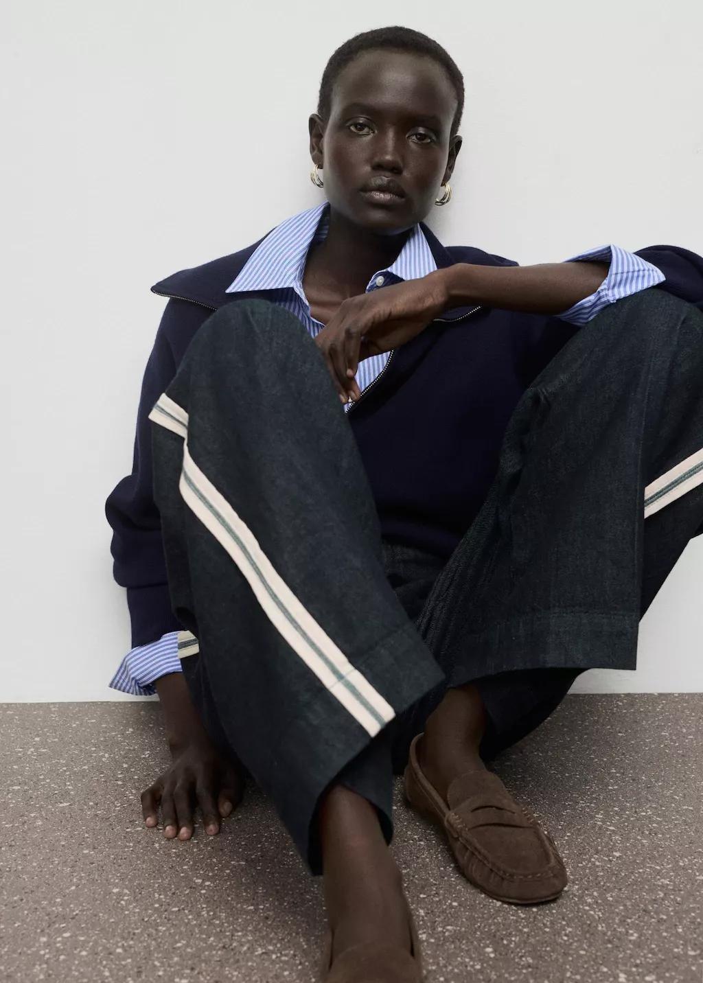 Blue Wide-Leg Striped Jeans, 0201_TS, large image number 4