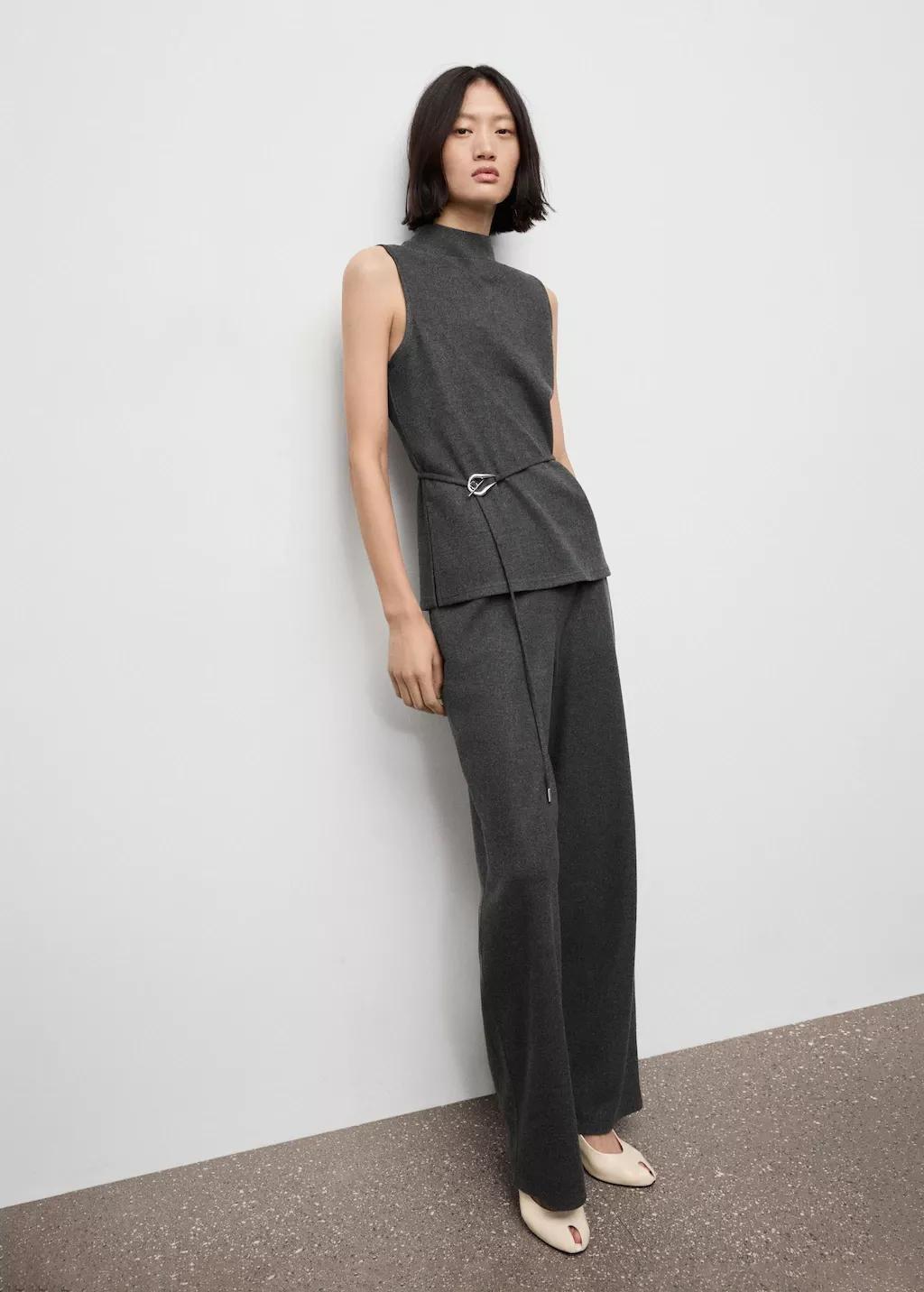 Grey Straight-Fit Trousers With Elastic Waist, 0201_94, medium