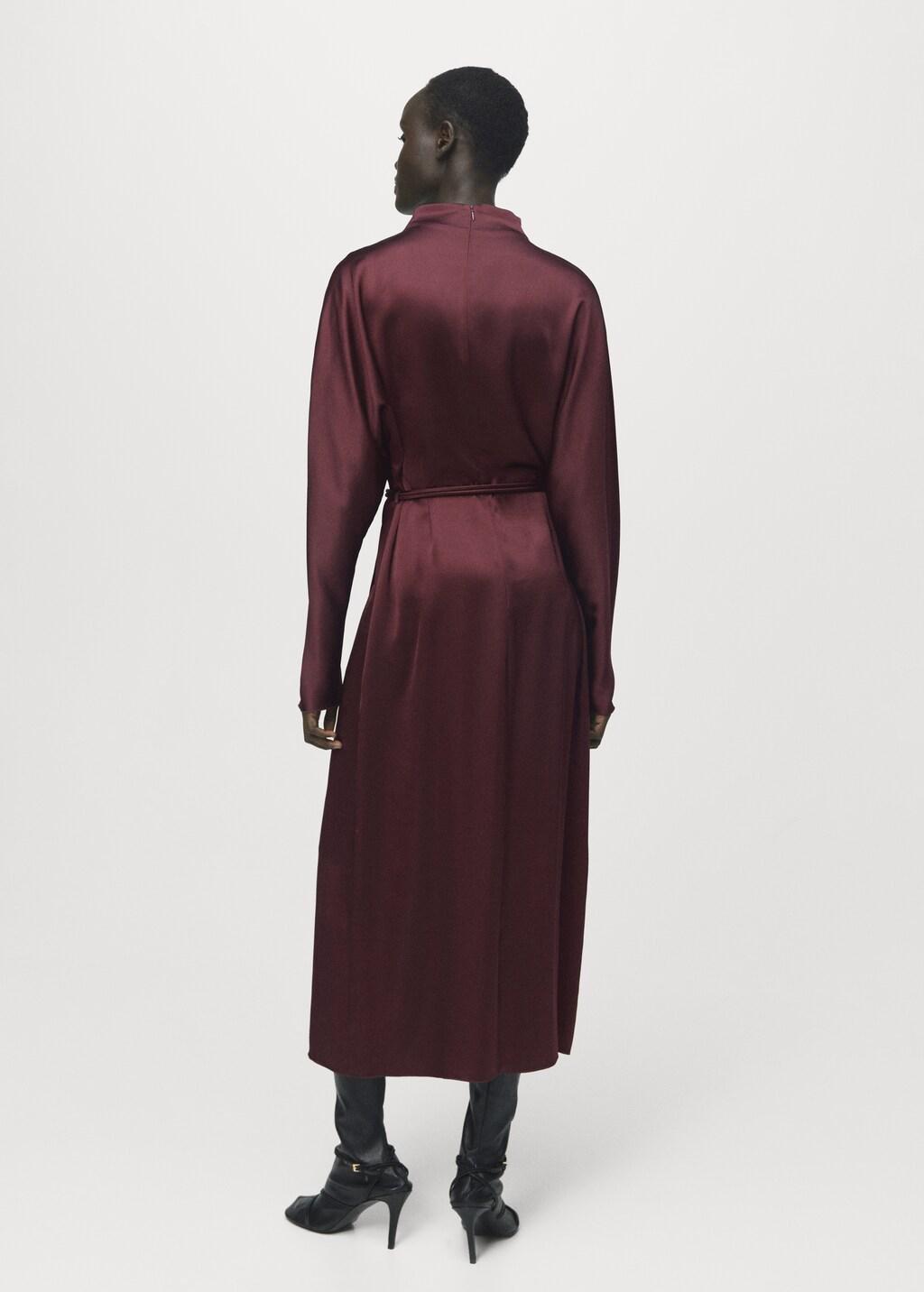 Red Belt Satin Dress, 0201_76, large image number 2
