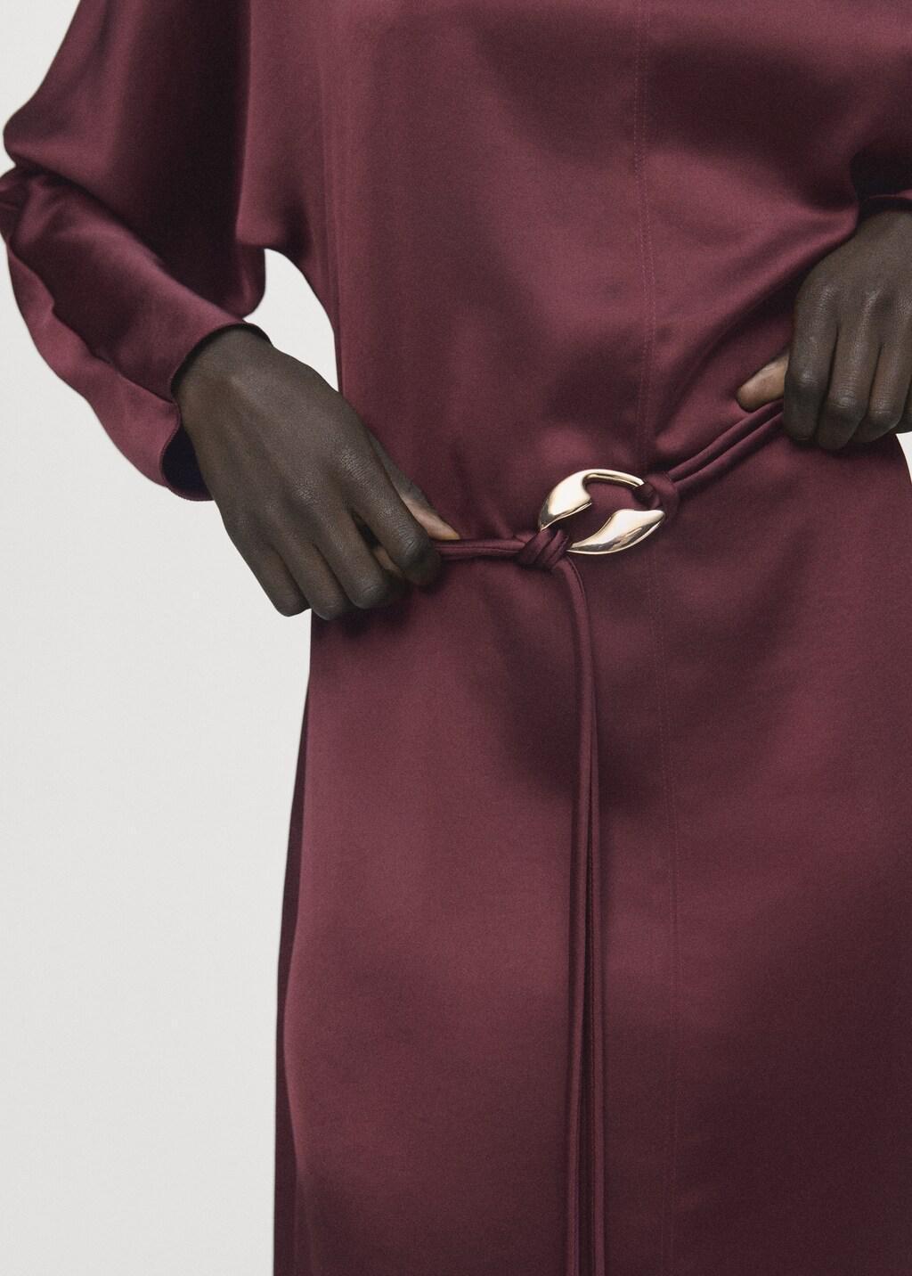 Red Belt Satin Dress, 0201_76, large image number 6