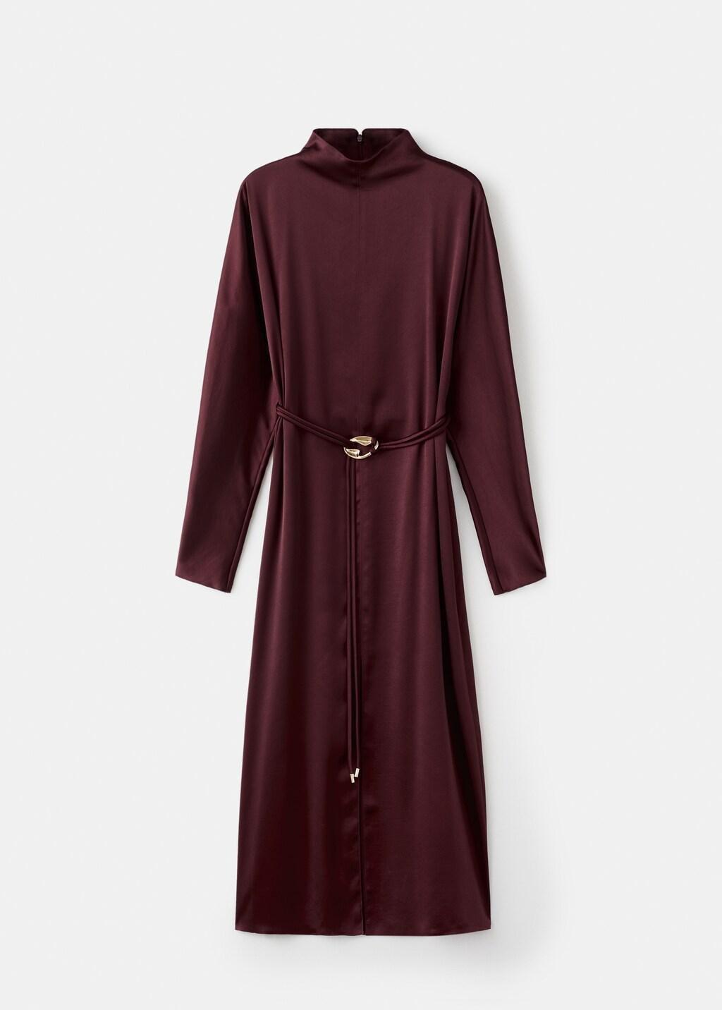 Red Belt Satin Dress, 0201_76, large image number 7